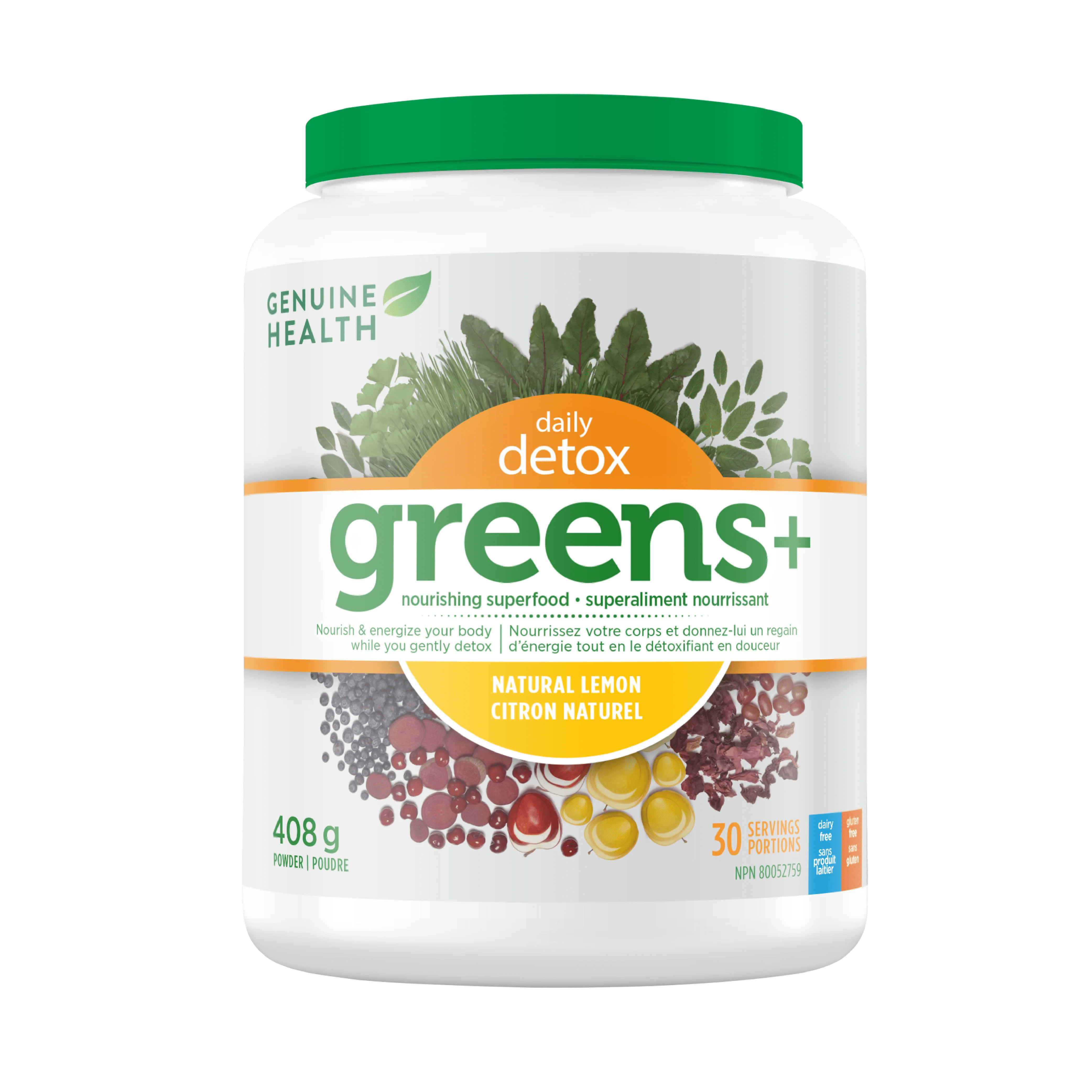 GENUINE HEALTH Suppléments Greens+ daily detox (citron) 408g
