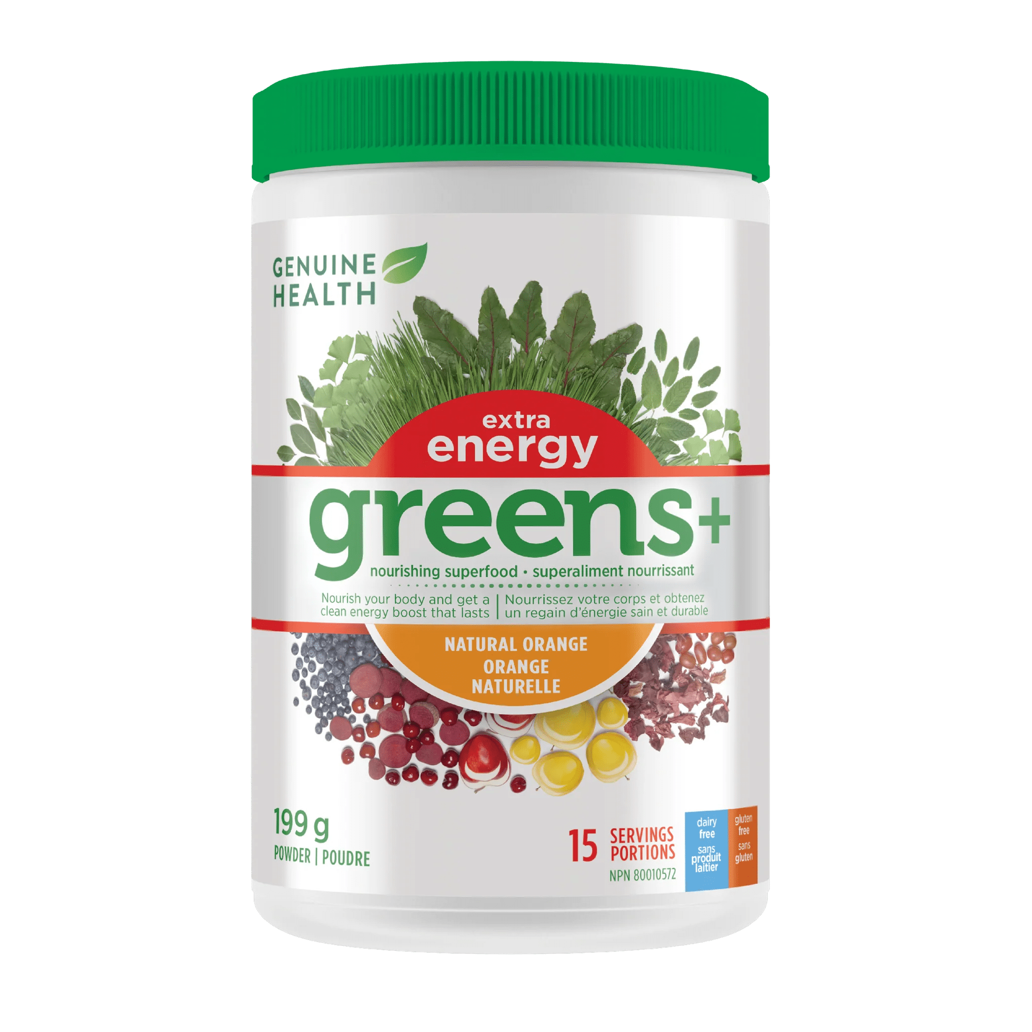 GENUINE HEALTH Suppléments Greens+ extra energy (orange) 199g