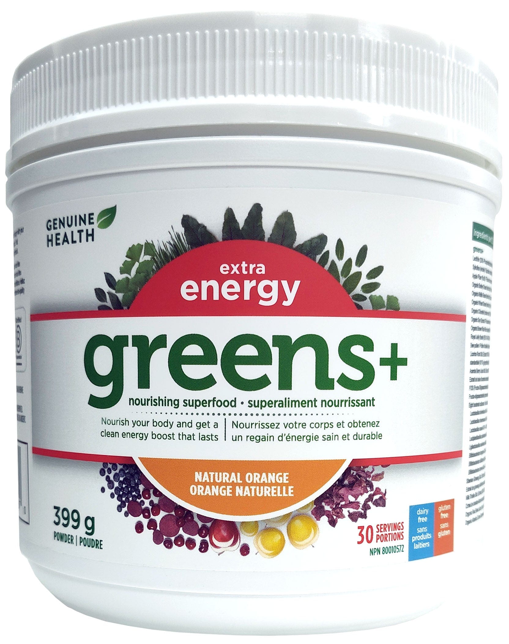 GENUINE HEALTH Suppléments Greens+ extra energy (orange) 399g