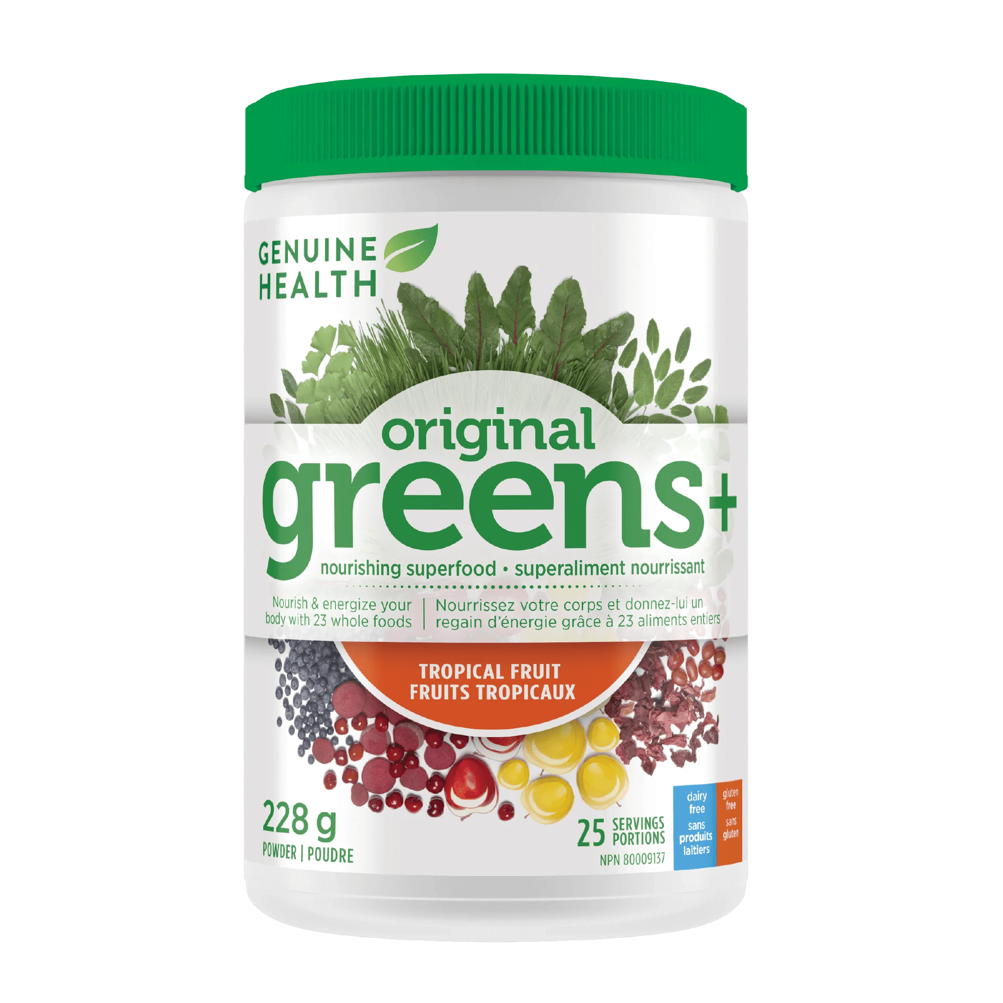 GENUINE HEALTH Suppléments Greens+ fruits tropicaux 228g