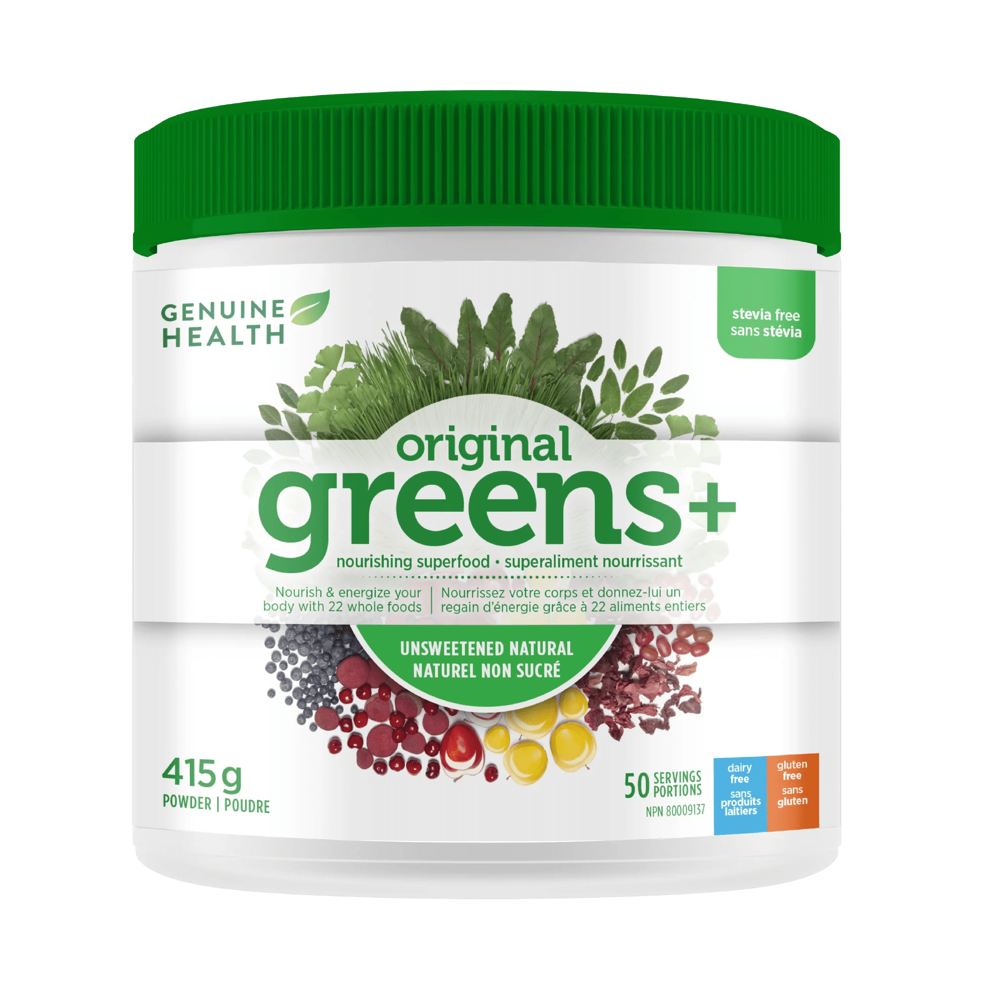 GENUINE HEALTH Suppléments Greens+ naturel non sucré 415g