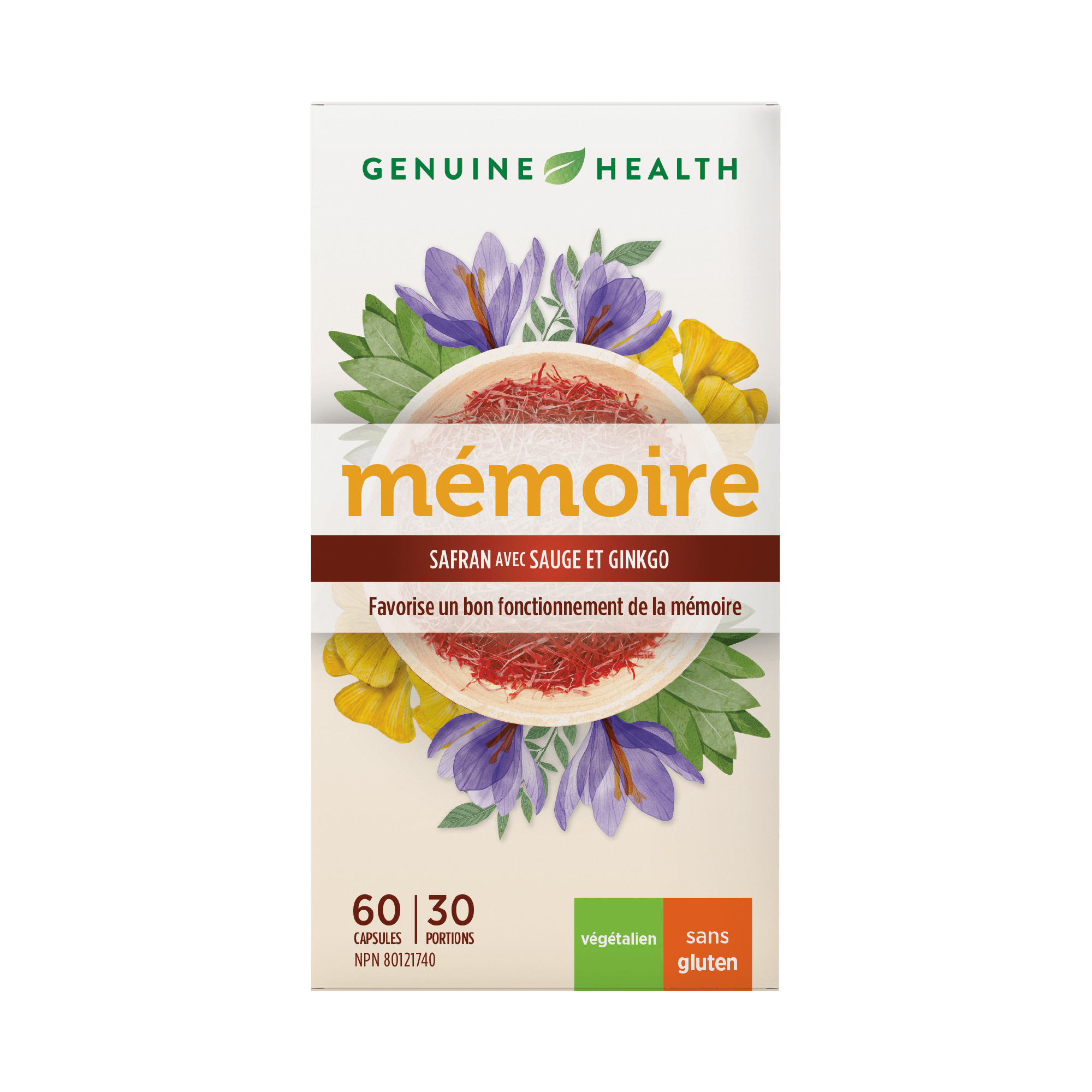GENUINE HEALTH Suppléments Mémoire (safran et ginkgo biloba) 60caps
