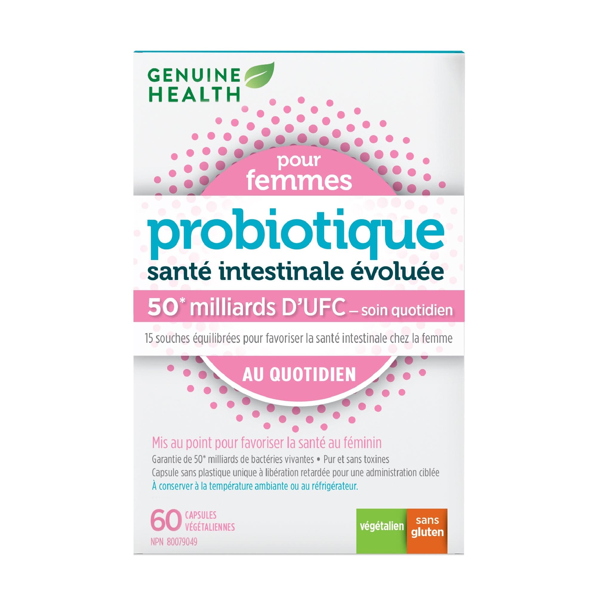 GENUINE HEALTH Suppléments Probiotique femme au quotidien (50 milliards D'UFC) 60vcaps