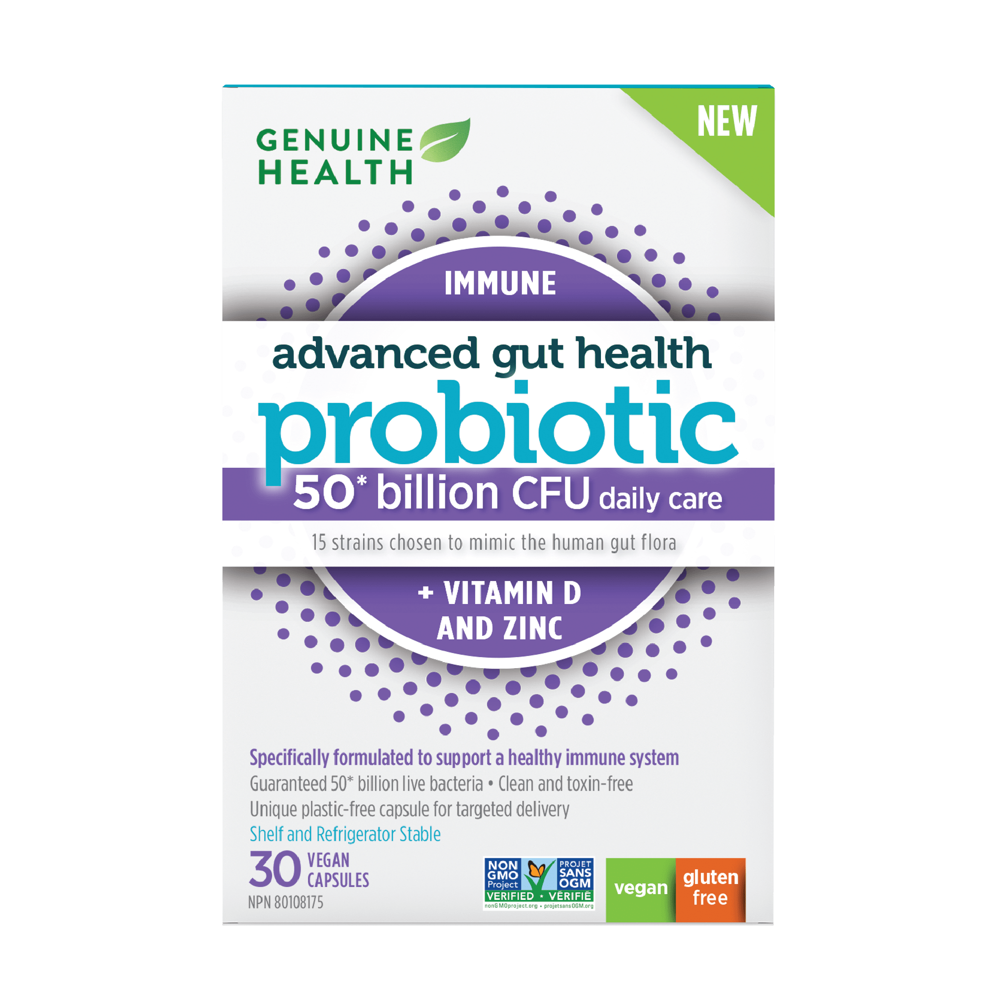 GENUINE HEALTH Suppléments Probiotique santé immunitaire (50 milliards d'UFC)  30vcaps