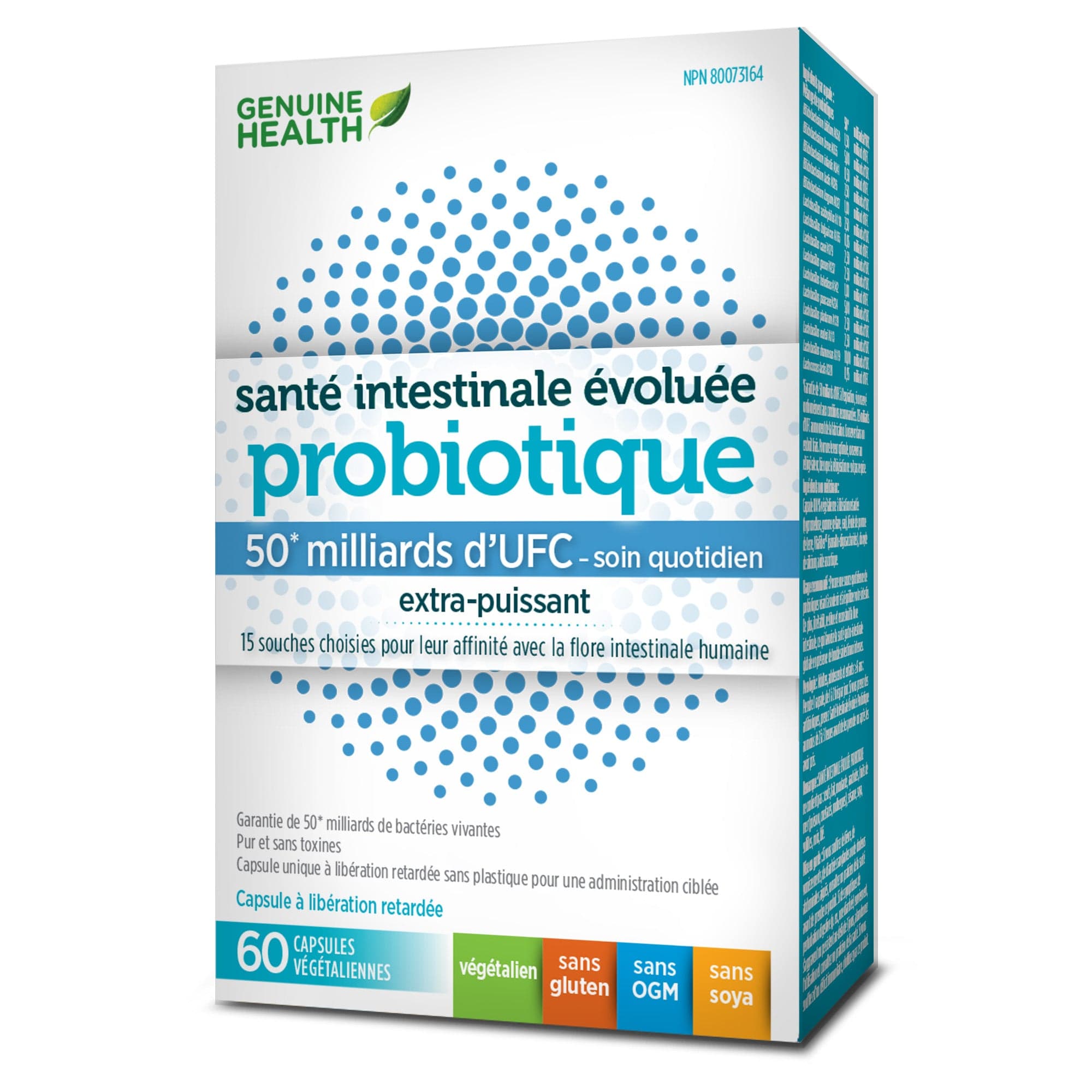 GENUINE HEALTH Suppléments Probiotiques (50 milliards d'UFC) 60caps