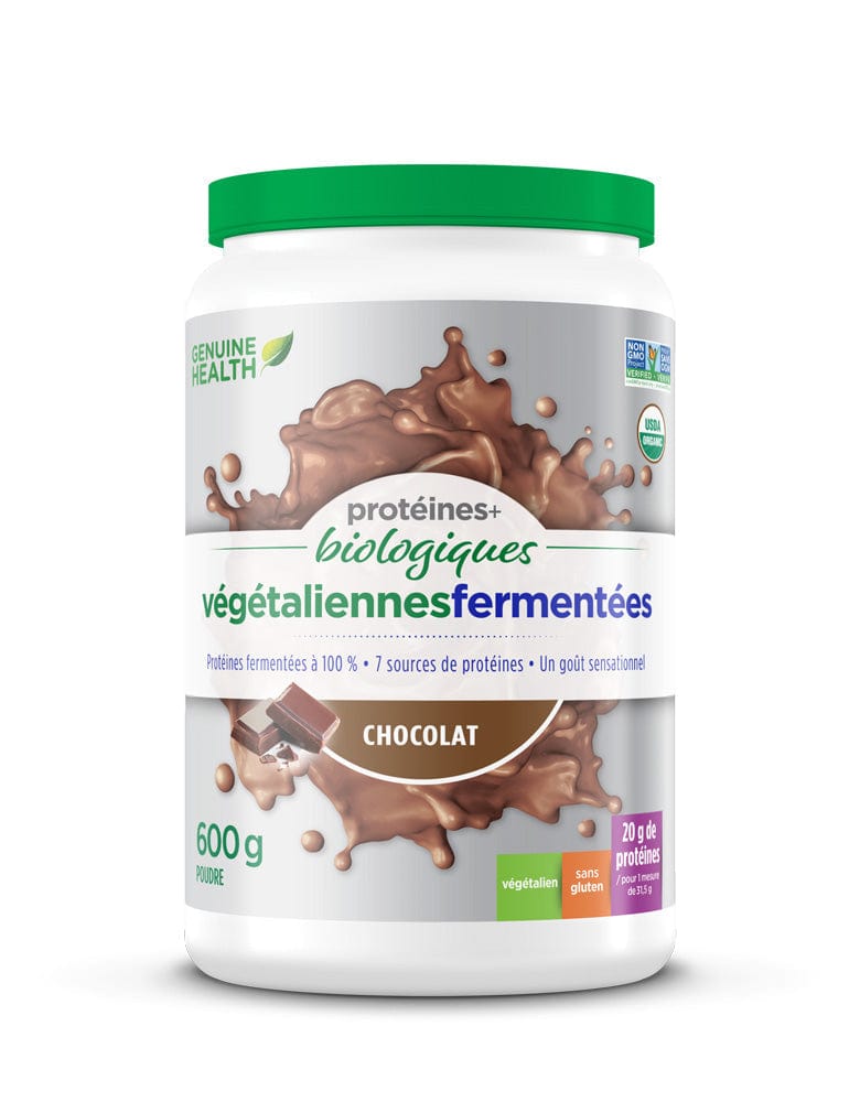 GENUINE HEALTH Suppléments Protéines + Biologiques Végétaliennes Fermentées (chocolat ) 600g