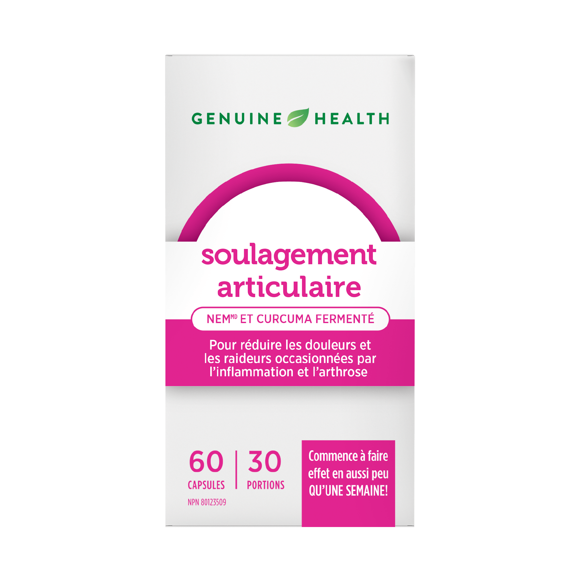 GENUINE HEALTH Suppléments Soulagement articulaire (nem/curcuma fermenté) nouvelle formule (ancien fast joint care + curcuma) 60caps