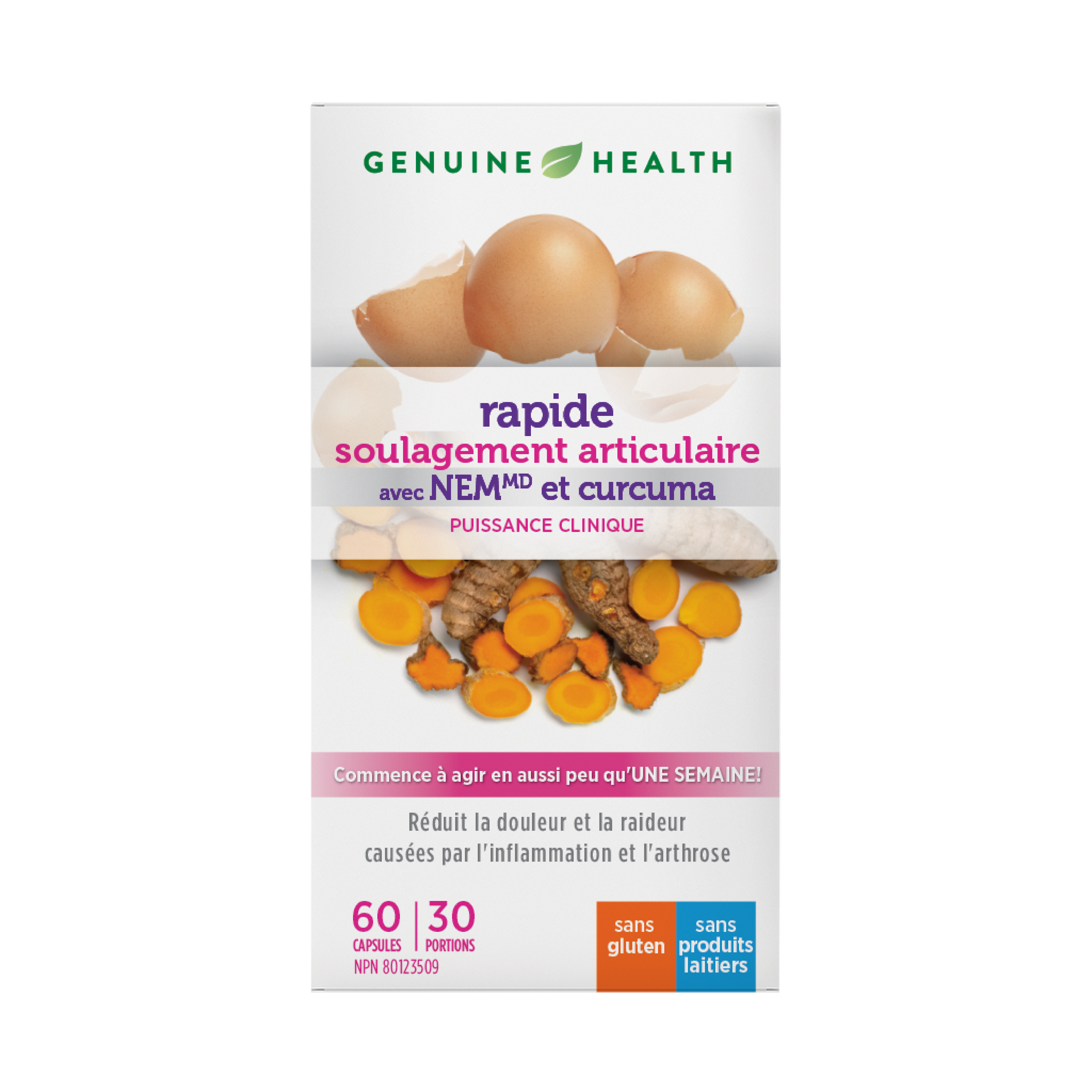 GENUINE HEALTH Suppléments Soulagement articulaire (nem/curcuma fermenté) nouvelle formule (ancien fast joint care + curcuma) 60caps