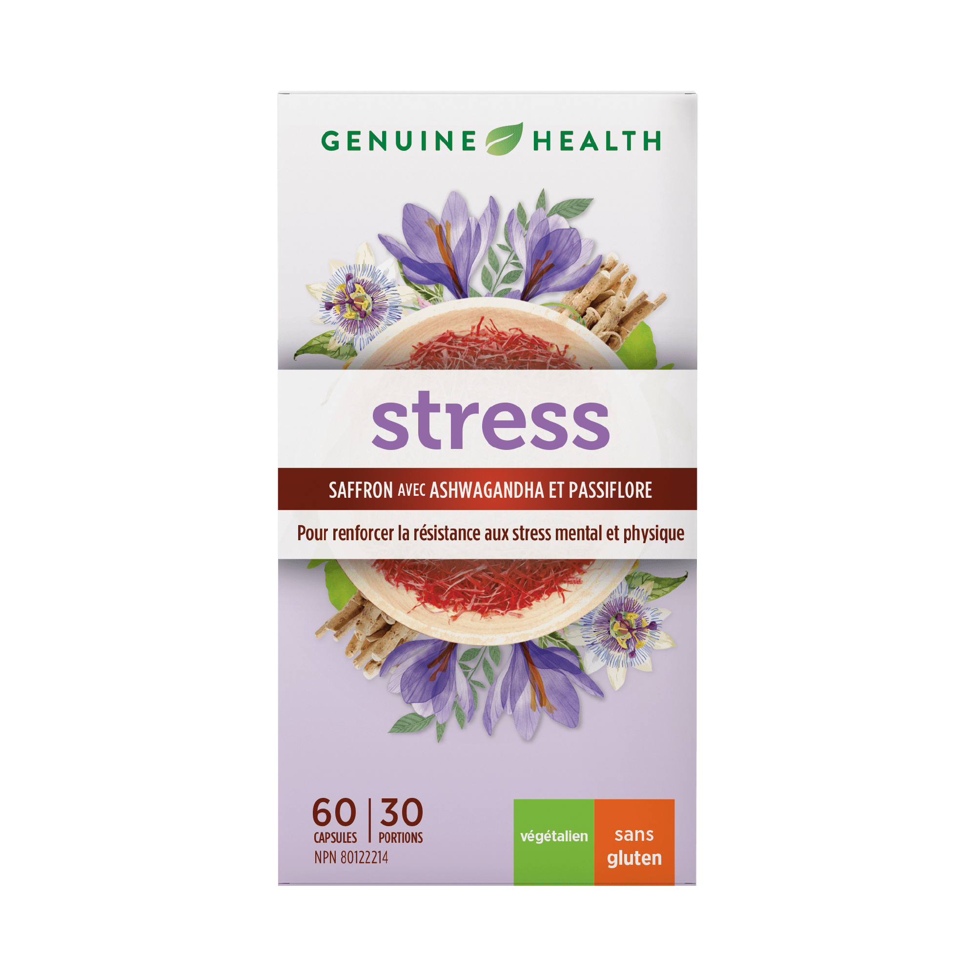 GENUINE HEALTH Suppléments Stress (safran et ashwagandha) 60caps
