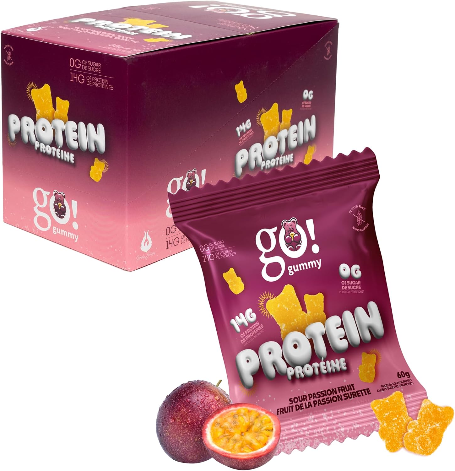 GO NUTRITION Épicerie Go gummy - bonbons protéinés Fruit de la passion surette 12x60g