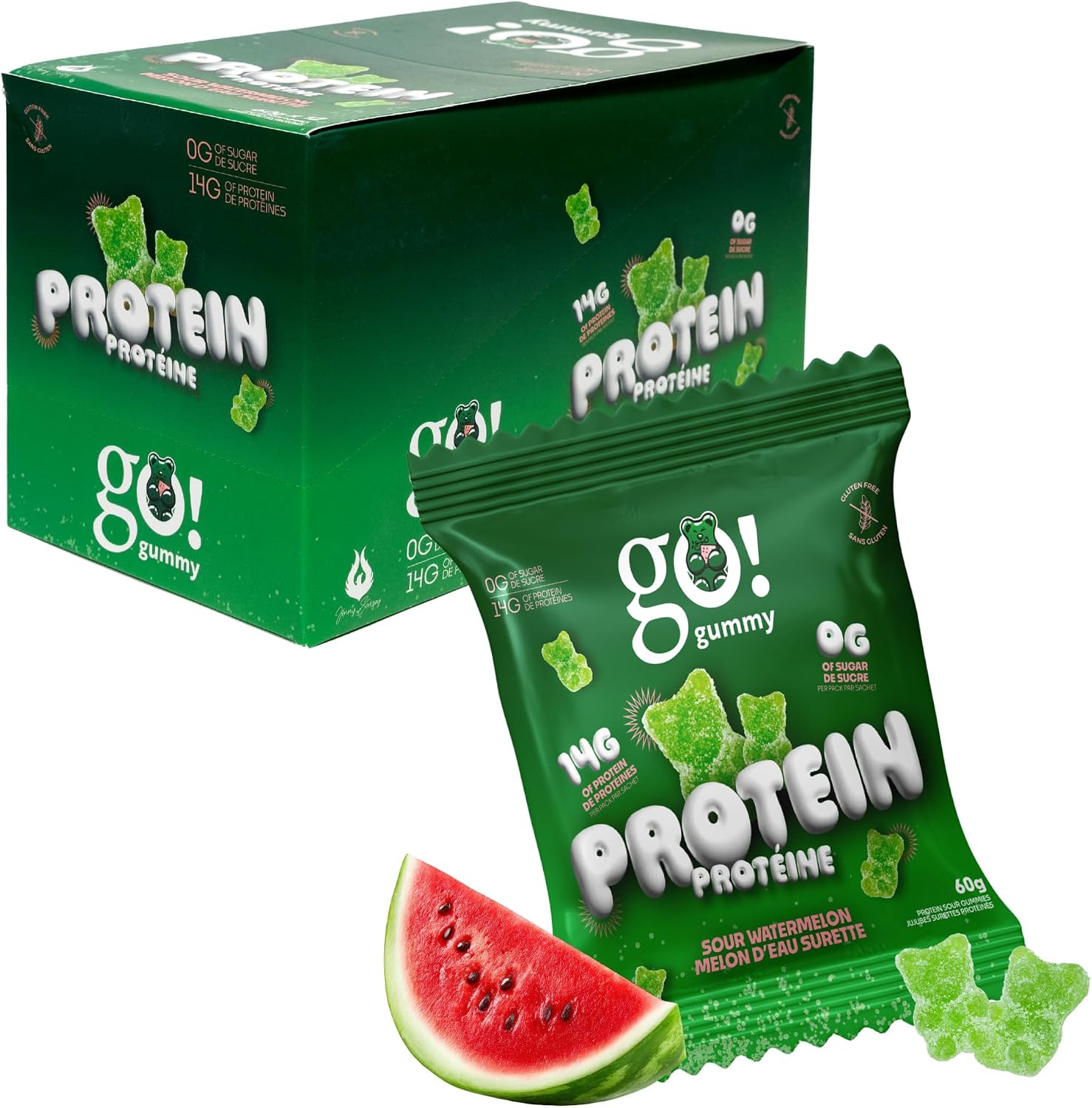 GO NUTRITION Épicerie Go gummy - bonbons protéinés Melon d'eau surette 12x60g