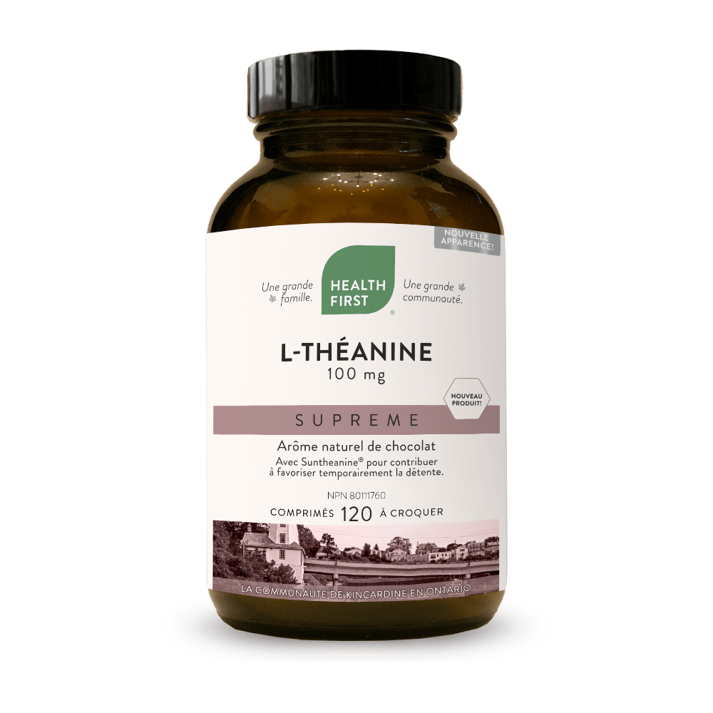 HEALTH FIRST Suppléments L-théanine 100mg suprême 120 comprimés à croquer (arôme chocolat)