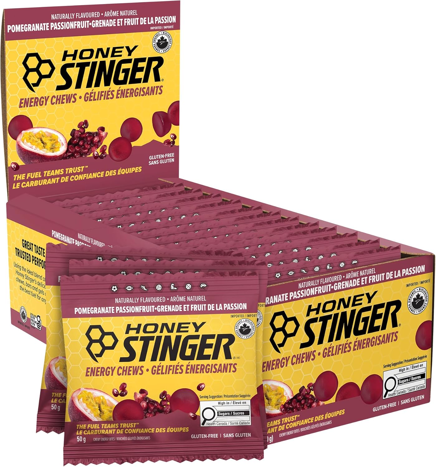 HONEY STINGER Suppléments Bouchées énergétiques bio (grenade/fruit de la passion) 12x50g