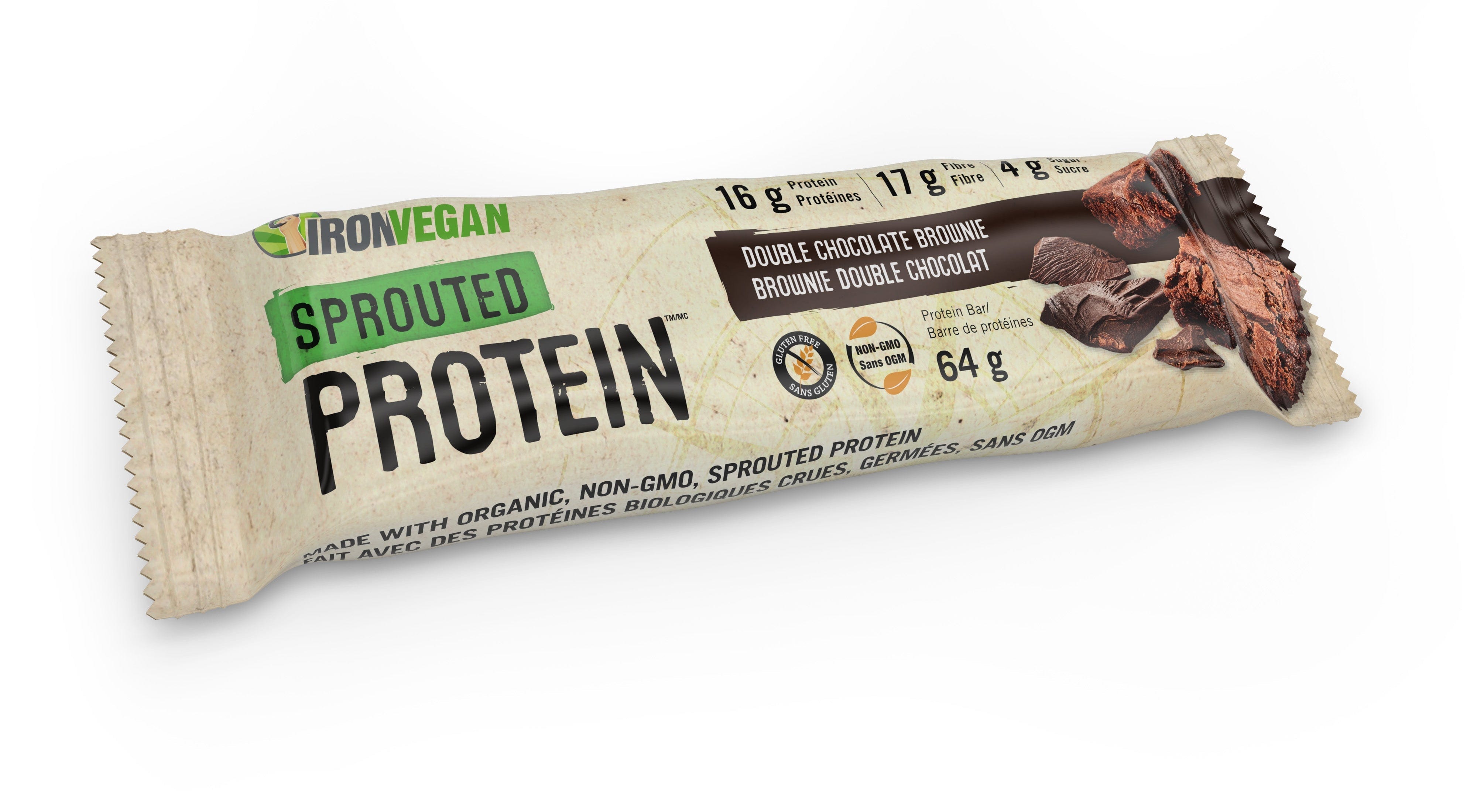 IRON VEGAN Épicerie Barres protéinées brownie chocolat double (germer) 12x64g