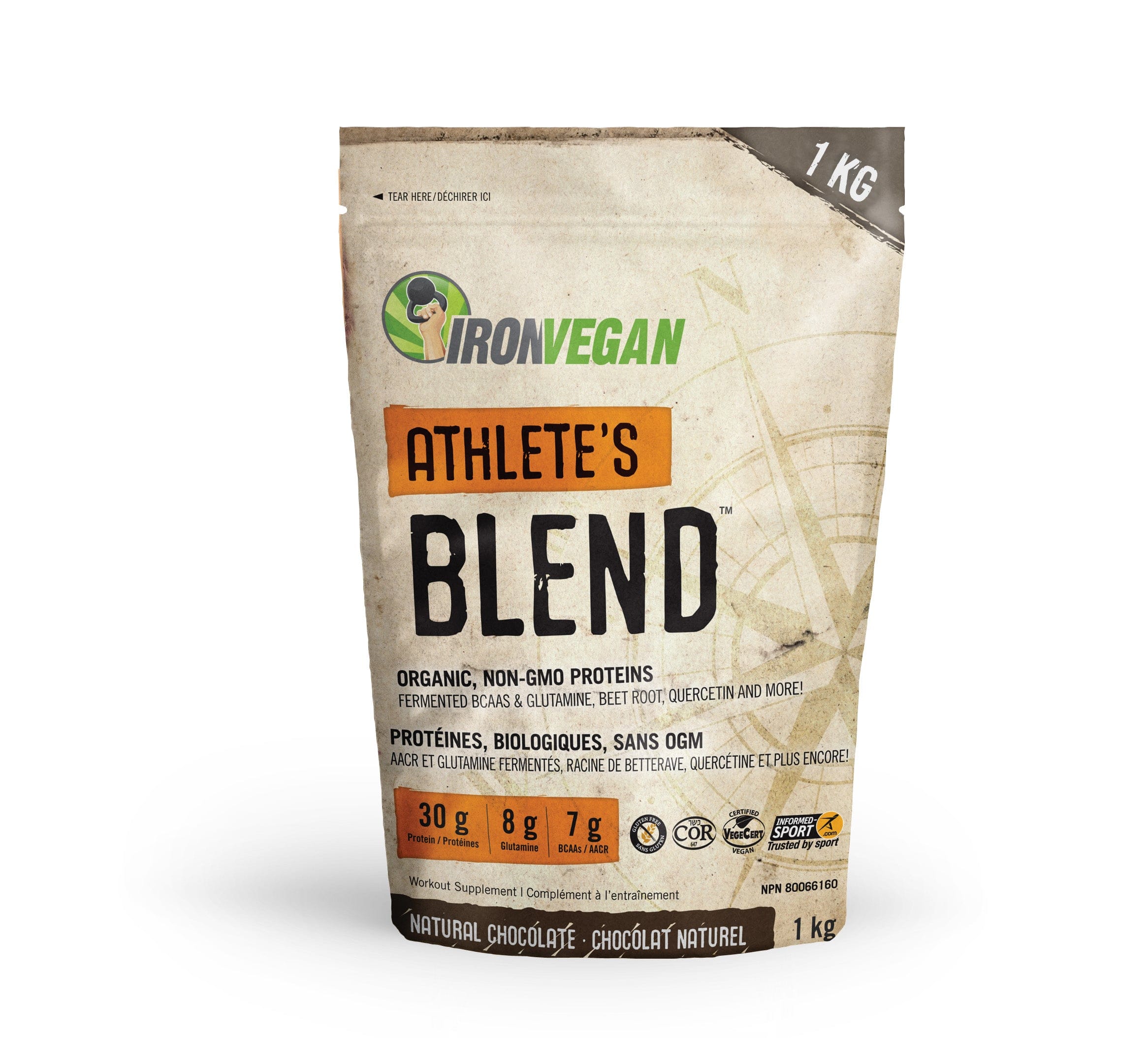 IRON VEGAN Suppléments Protéines germées bio chocolat naturel 1kg