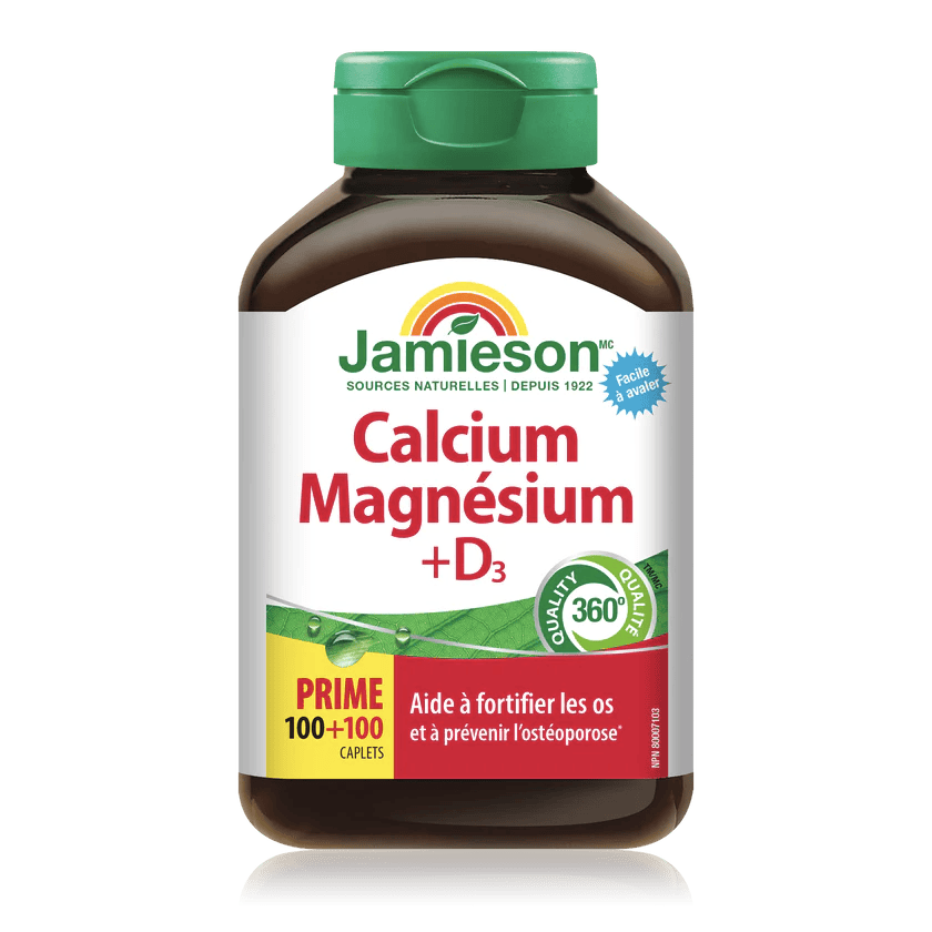 JAMIESON Suppléments Calcium + magnésium + D3  Bonus 100+100caps