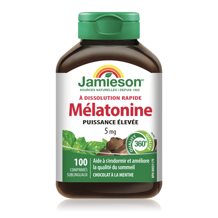 JAMIESON Suppléments Mélatonine (5mg) dissolution rapide (chocolat/menthe) 100comp