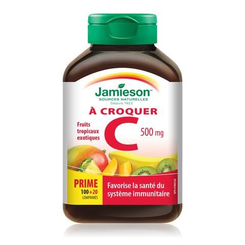 JAMIESON Suppléments Vitamine C croquable fruits tropicaux (500mg) Bonus 100comp+20grat.