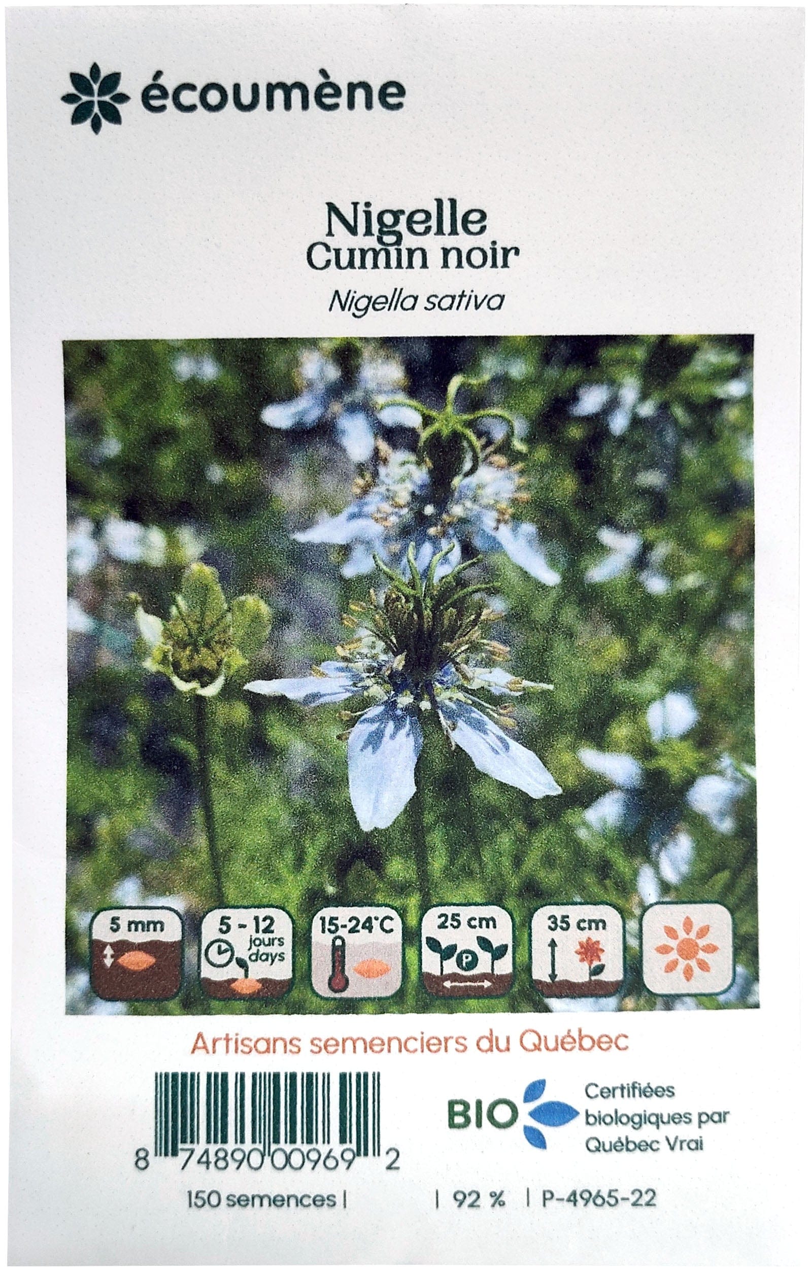 JARDINS DE L'ÉCOUMÈNE Épicerie Semence nigelle cumin noir bio (un)