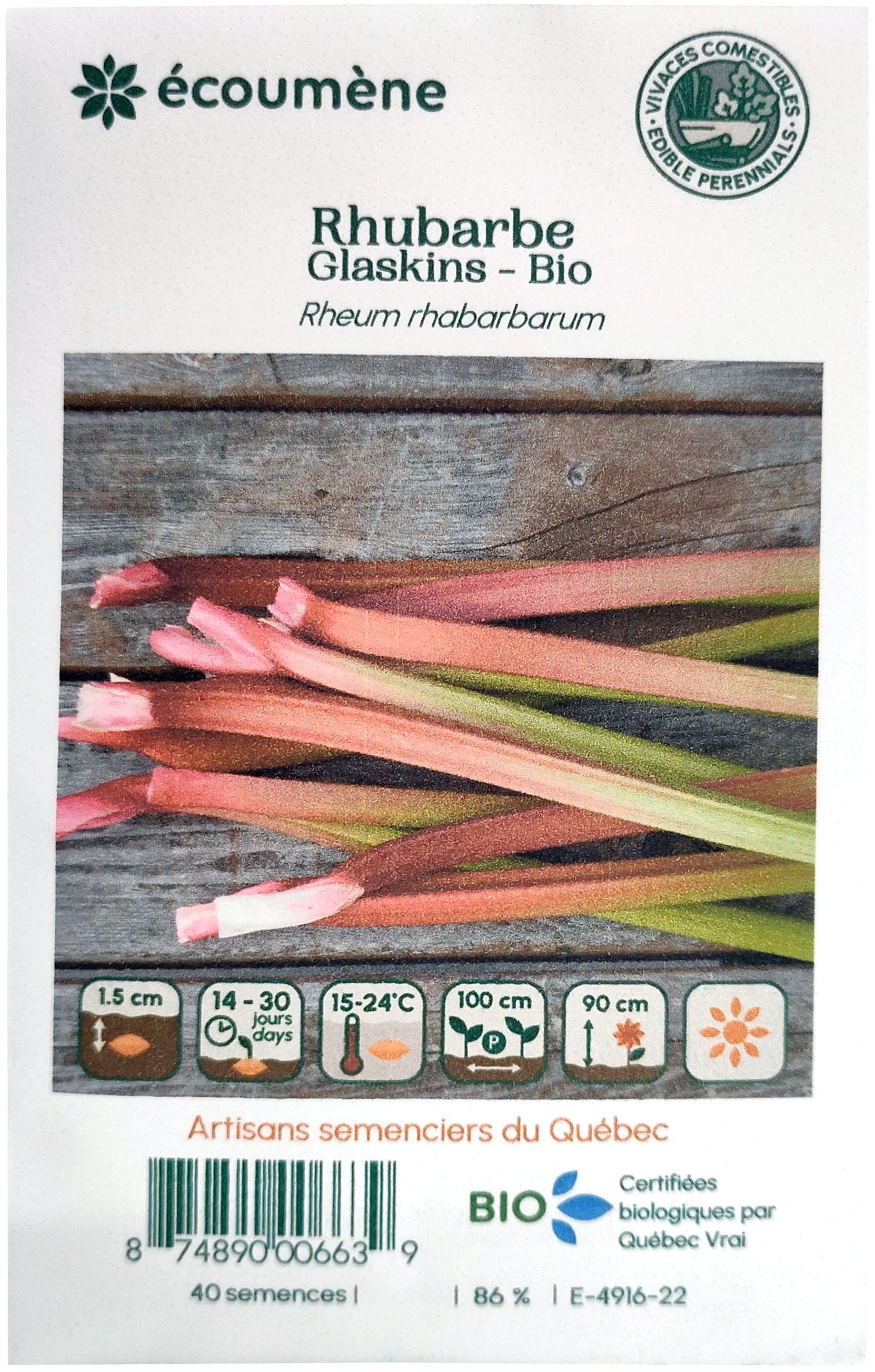 JARDINS DE L'ÉCOUMÈNE Épicerie Semence rhubarbe glaskins bio (un)