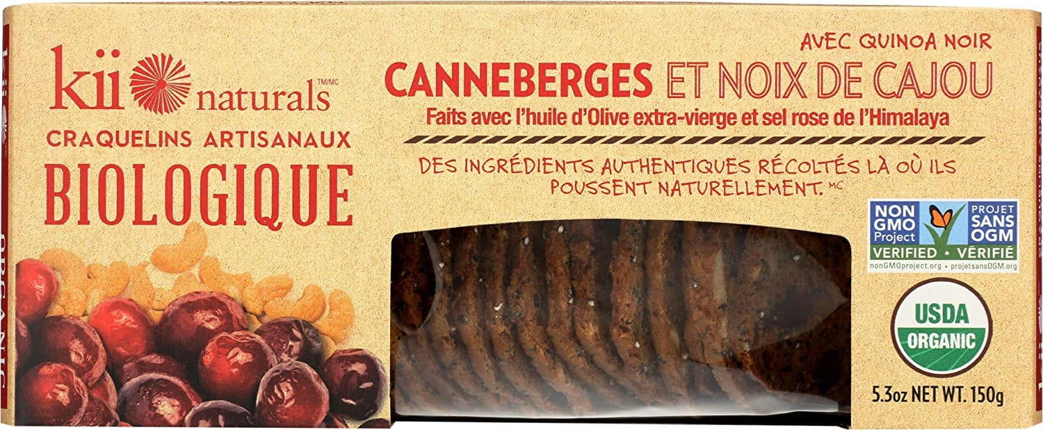 KII NATURALS Épicerie Craquelins canneberges et noix de cajou bio150g