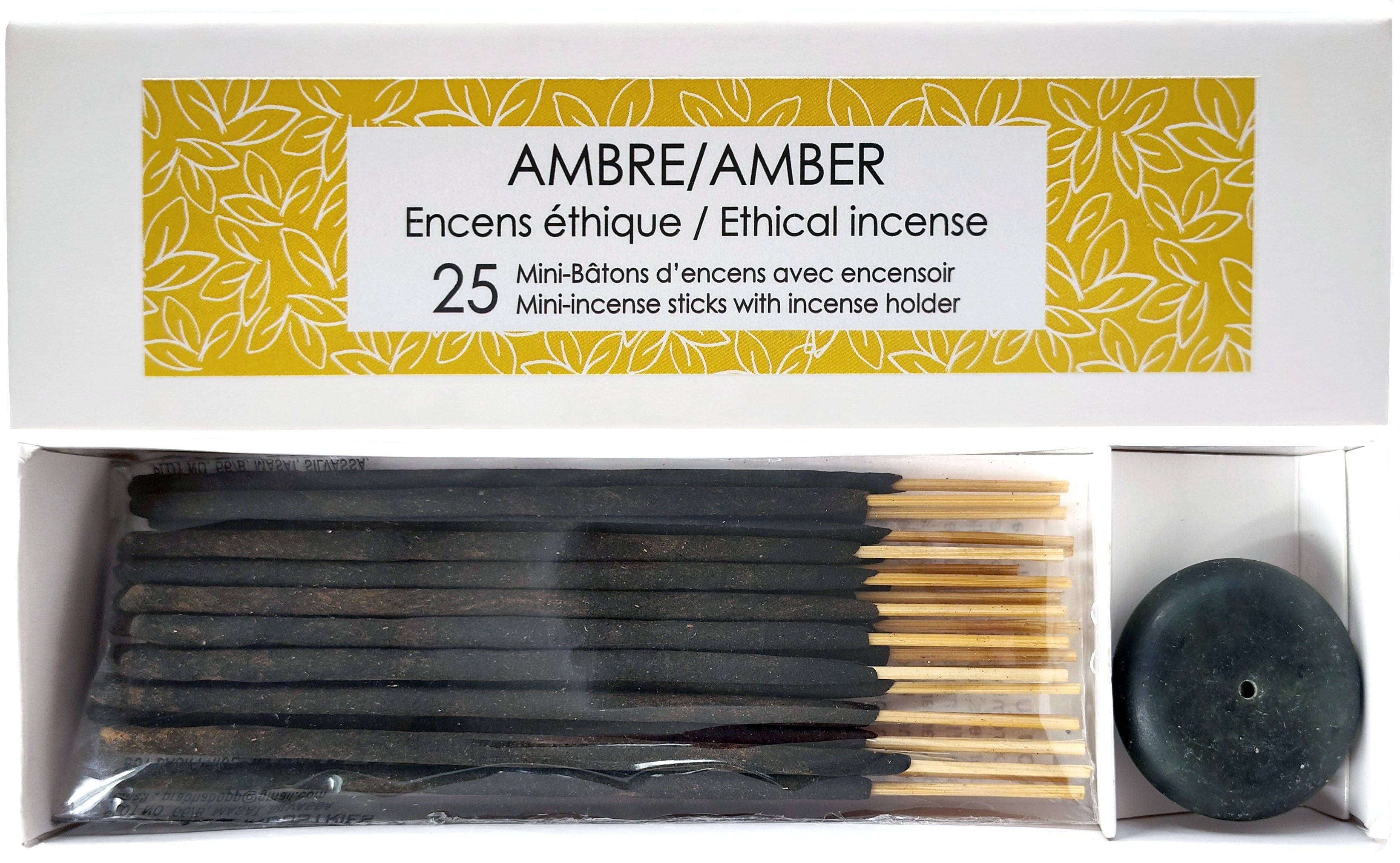 KOLAM Soins & beauté Mini-bâtonnnets encens Ambre 25un + encensoir