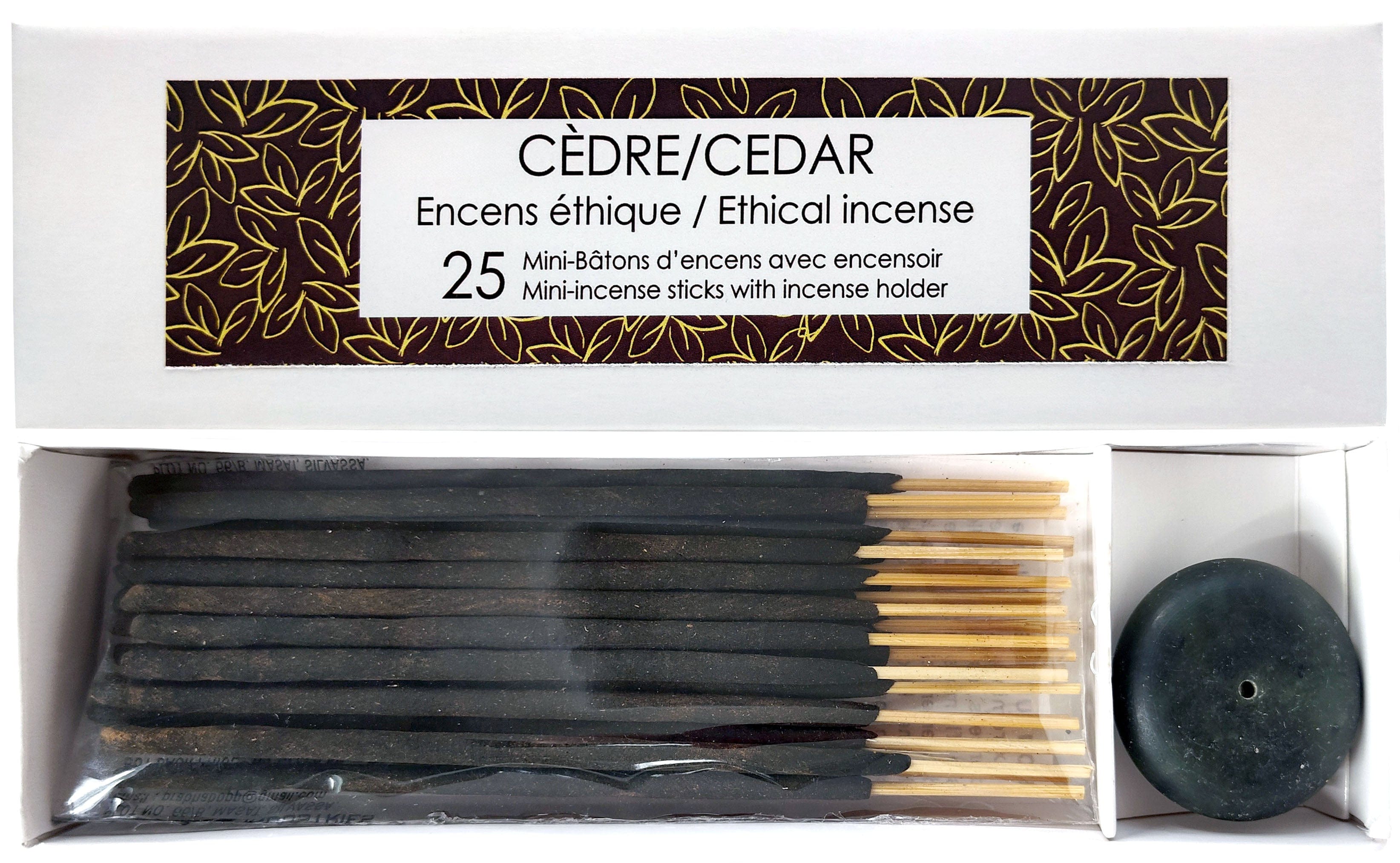 KOLAM Soins & beauté Mini-bâtonnnets encens cèdre 25un + encensoir