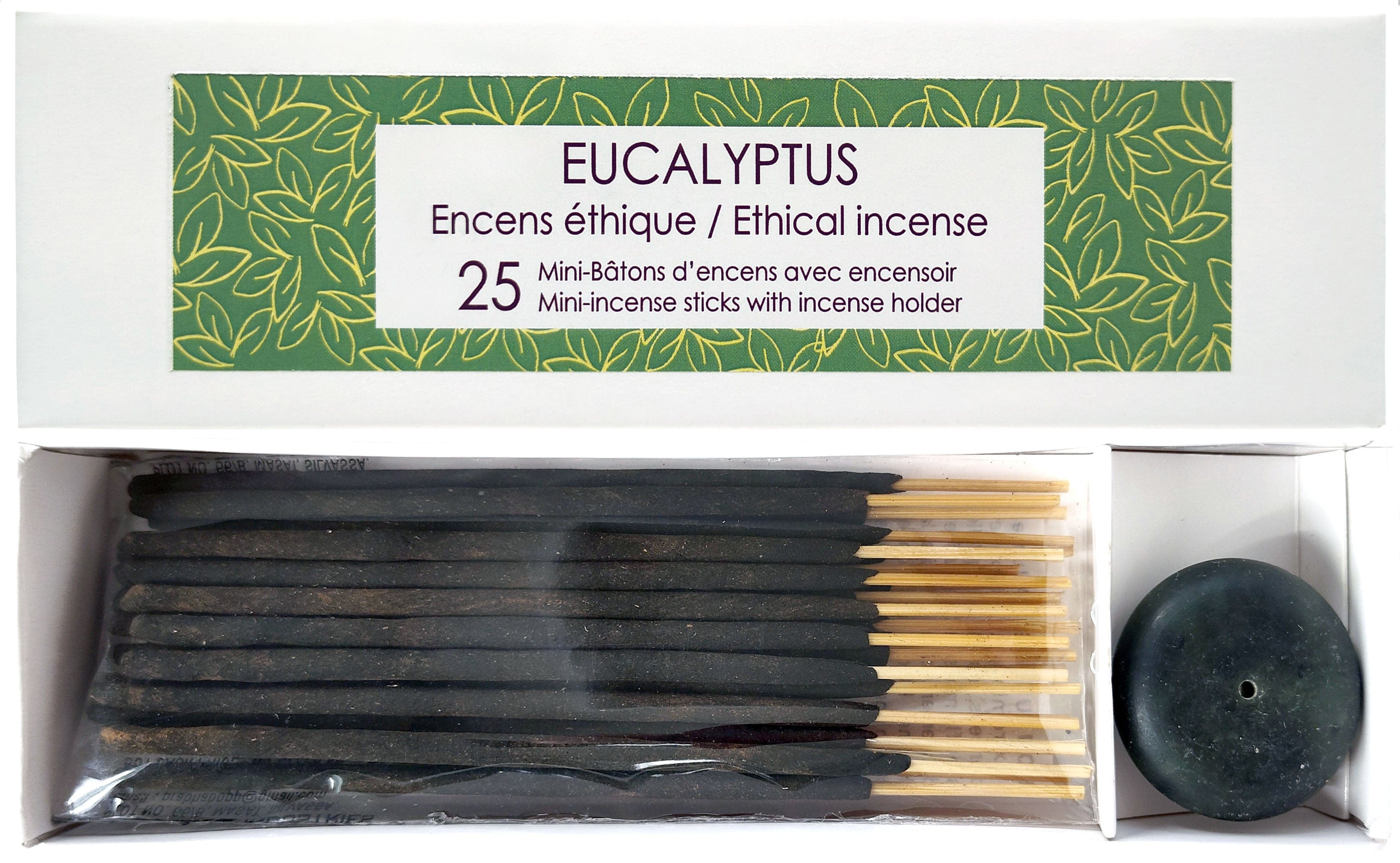 KOLAM Soins & beauté Mini-bâtonnnets encens Eucalyptus 25un + encensoir