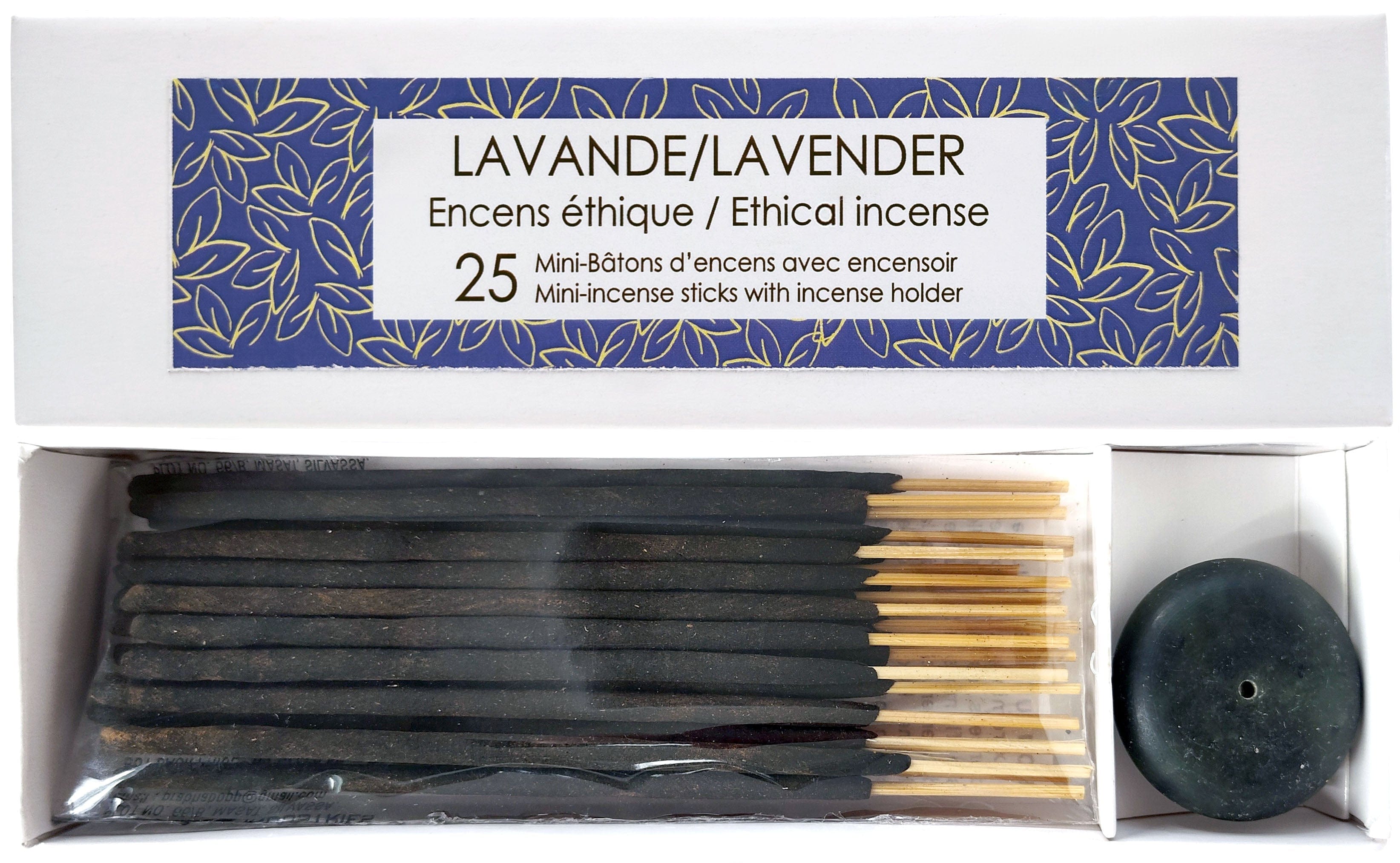 KOLAM Soins & beauté Mini-bâtonnnets encens Lavande 25un + encensoir