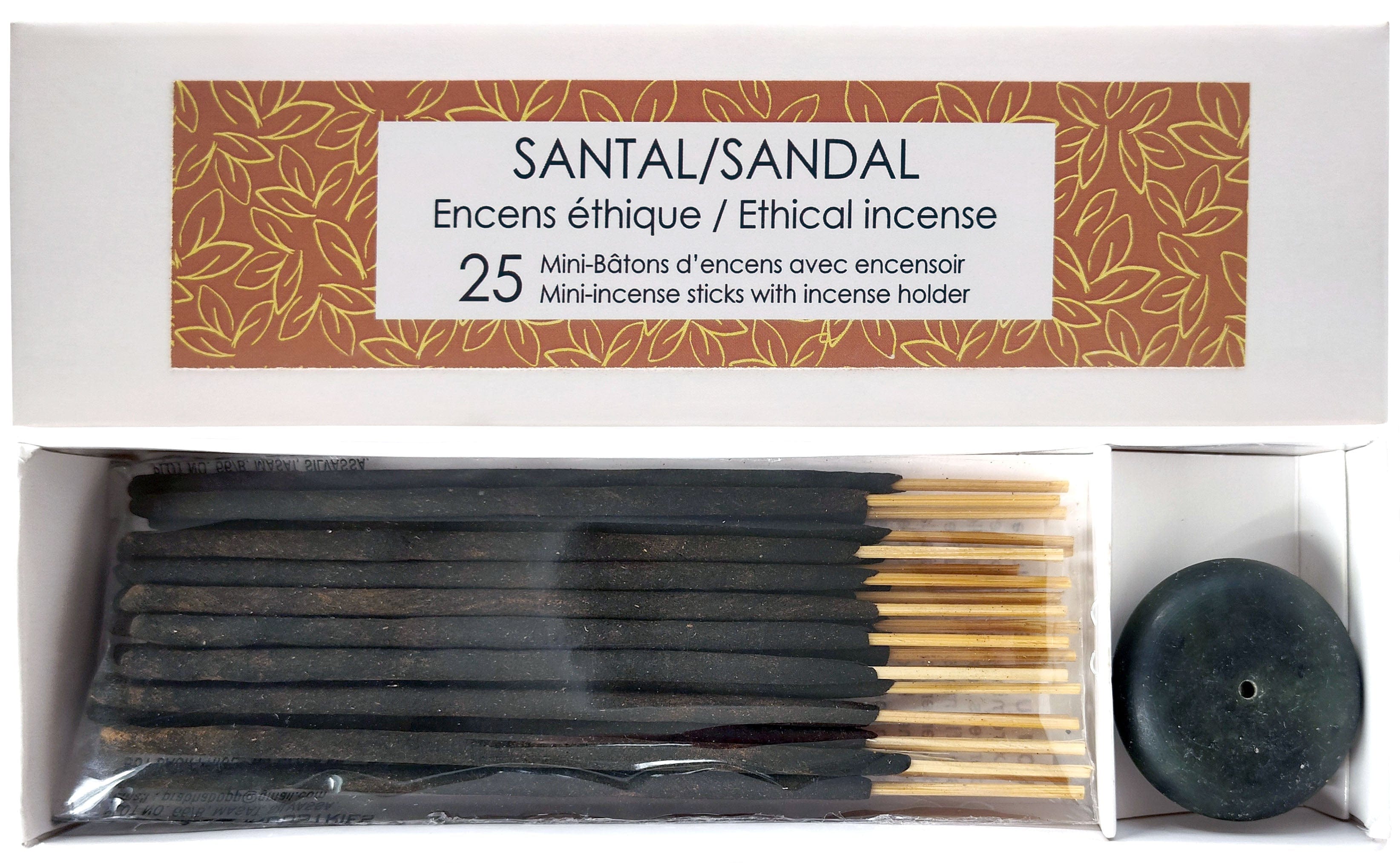 KOLAM Soins & beauté Mini-bâtonnnets encens Santal 25un + encensoir