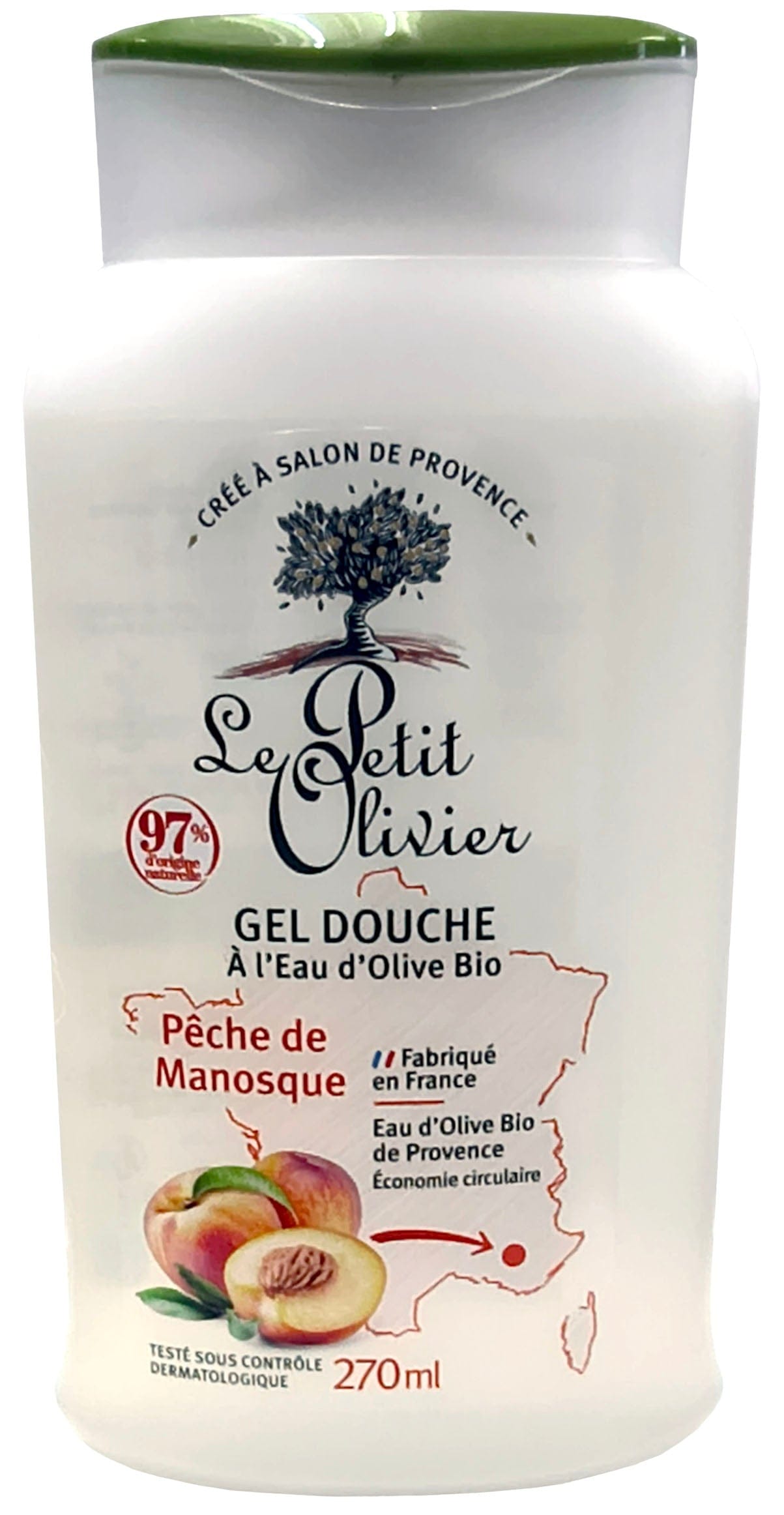 LE PETIT OLIVIER Soins & beauté Gel douche à l'eau d'olive bio pêche de Manosque 270ml