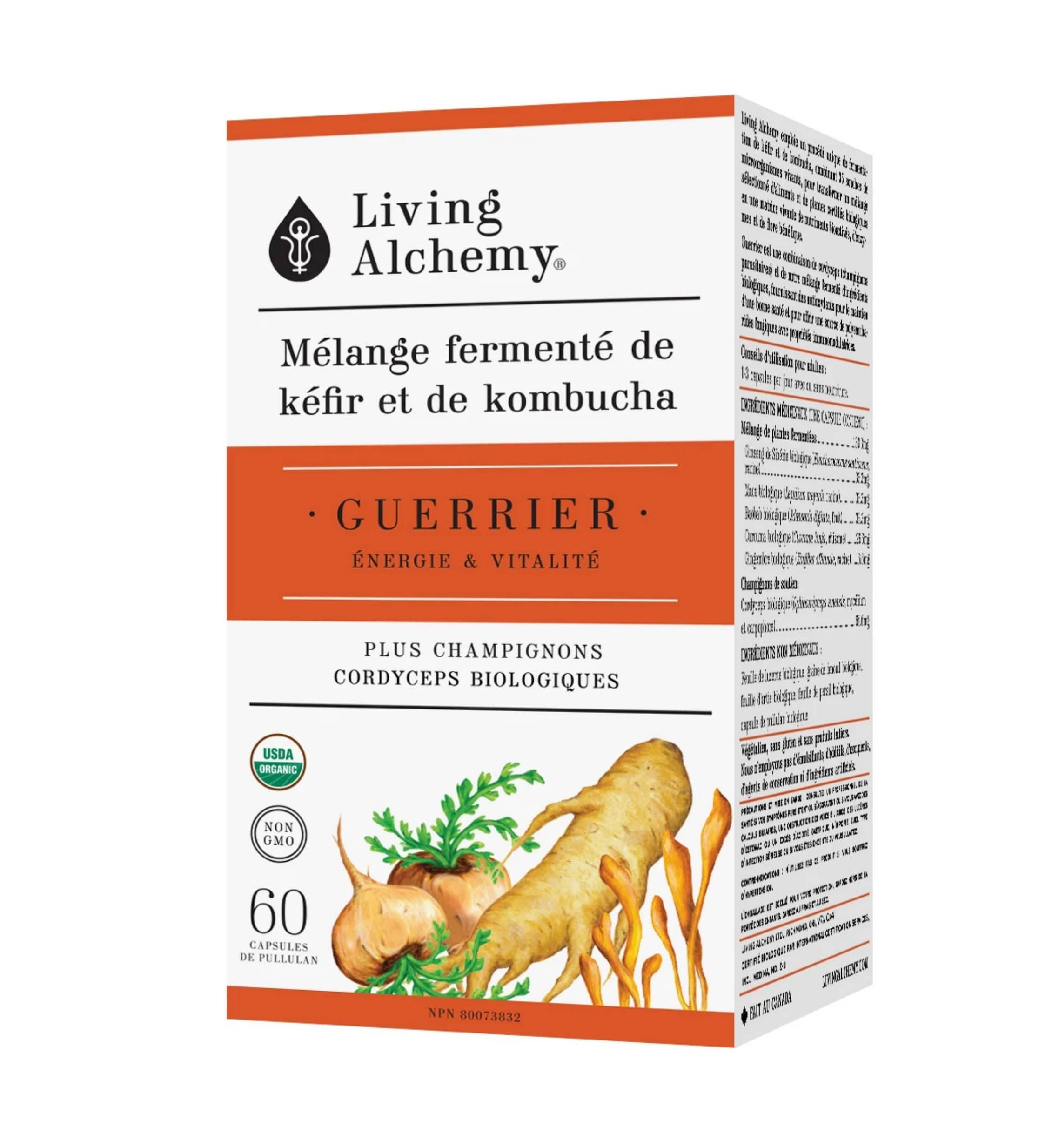 LIVING ALCHEMY Suppléments Mélange fermenté de kéfir et de kombucha - Guerrier (énergie et vitalité) 60caps