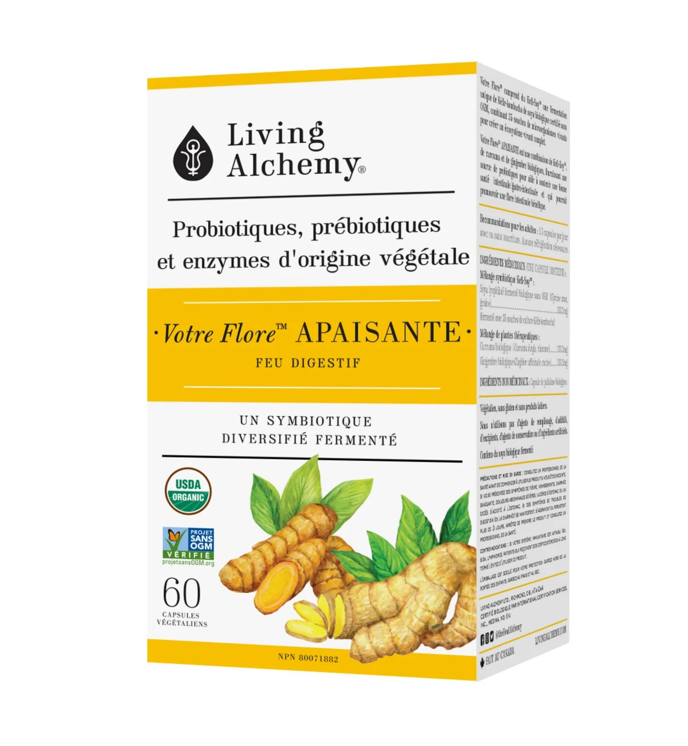 LIVING ALCHEMY Suppléments Votre flore apaisante (Probiotiques, prébiotiques et enzymes d'origine végétale) 60vcaps