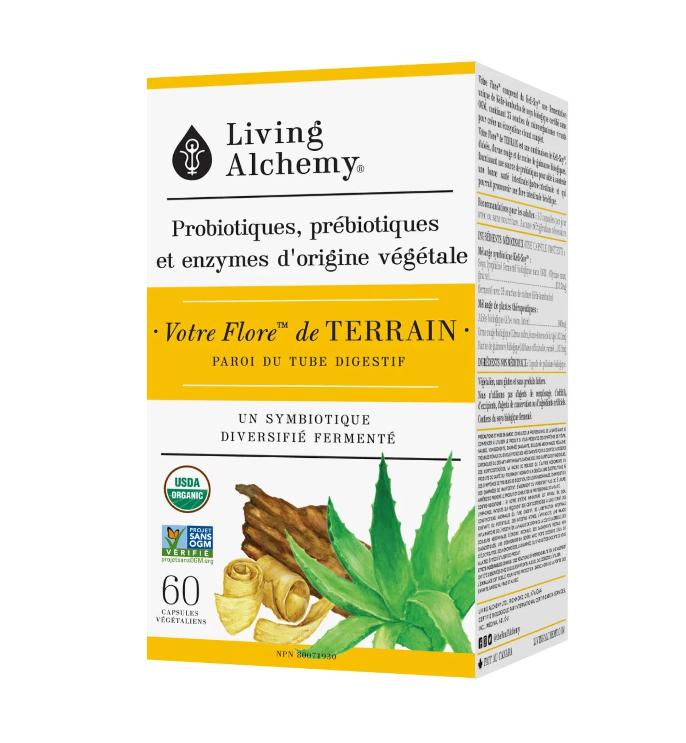 LIVING ALCHEMY Suppléments Votre flore de terrain (Probiotiques, prébiotiques et enzymes d'origine végétale) 60vcaps