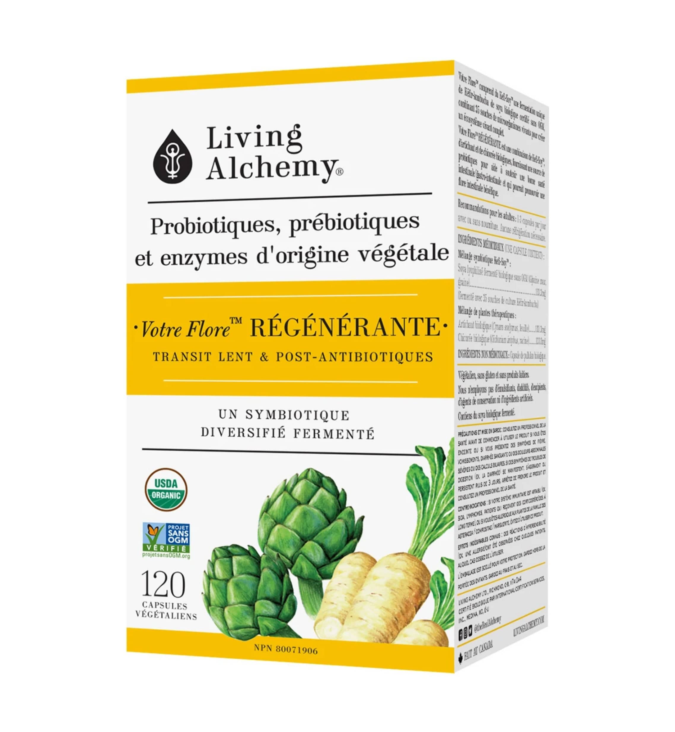 LIVING ALCHEMY Suppléments Votre flore régénérante (Probiotiques, prébiotiques et enzymes d'origine végétale) 120vcaps