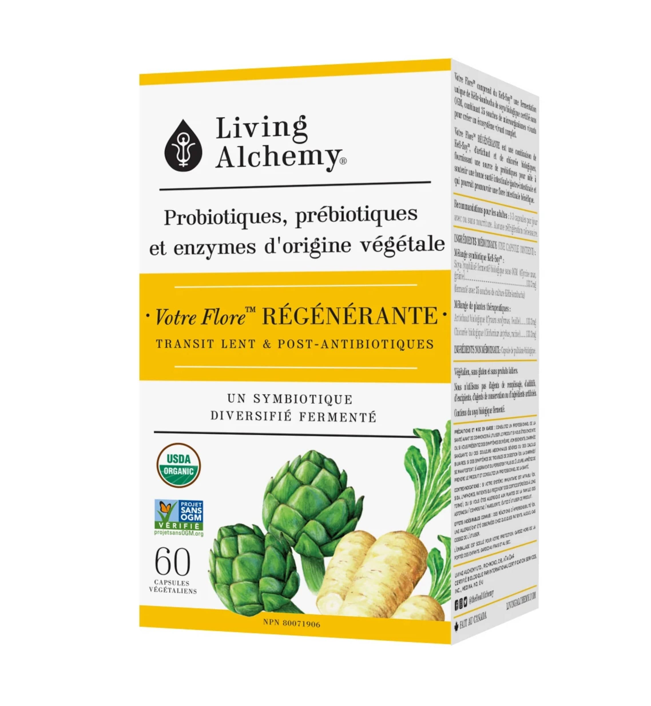 LIVING ALCHEMY Suppléments Votre flore régénérante (Probiotiques, prébiotiques et enzymes d'origine végétale) 60 caps