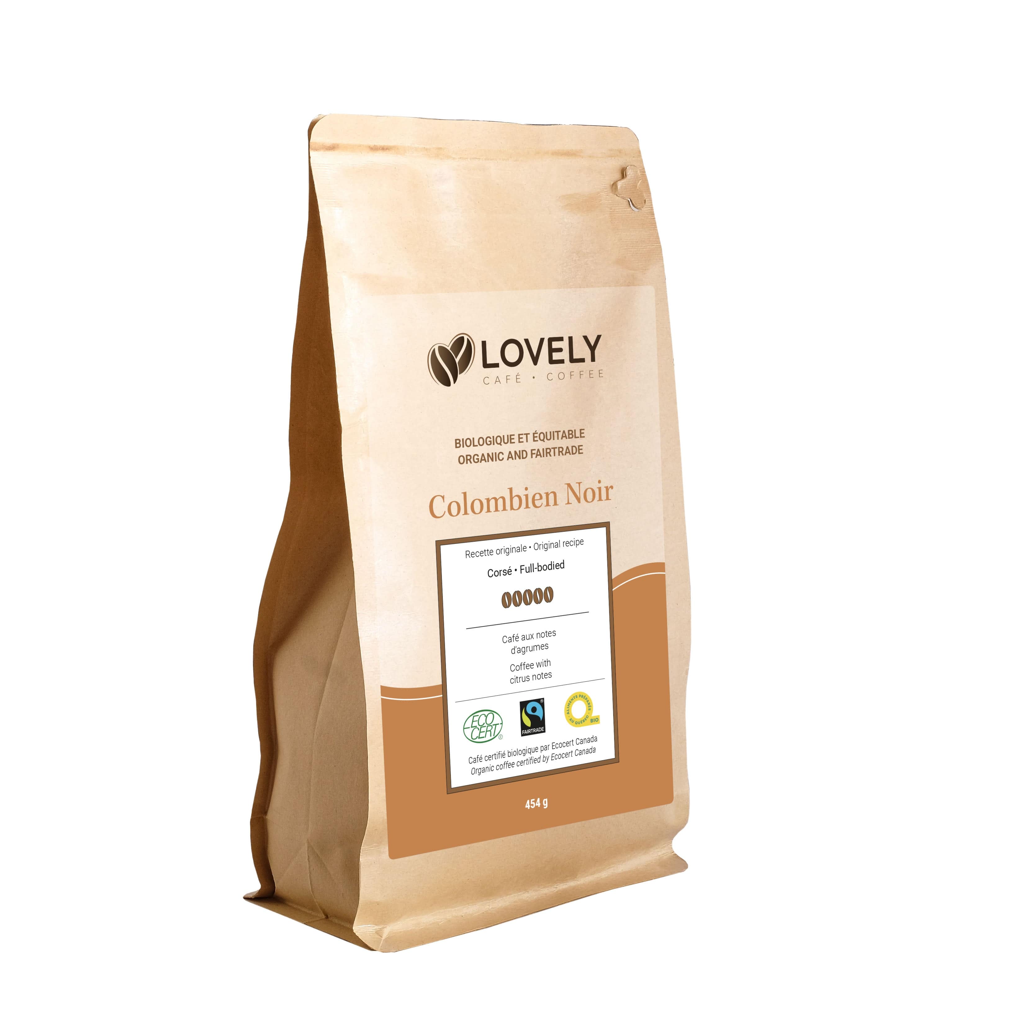 LOVELY CAFÉ Épicerie Café colombien noir en grain bio 454g