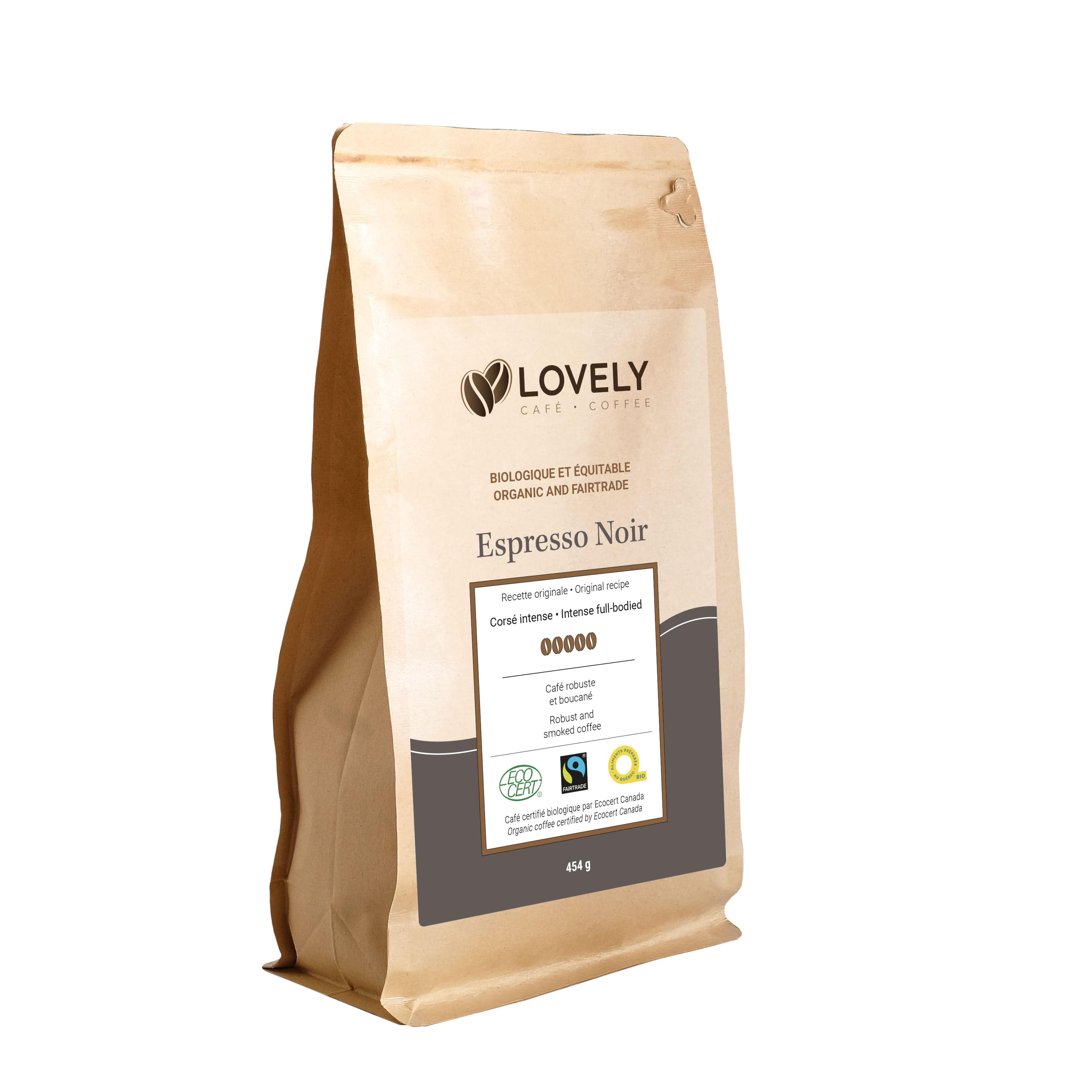 LOVELY CAFÉ Épicerie Café espresso noir en grain bio 454g