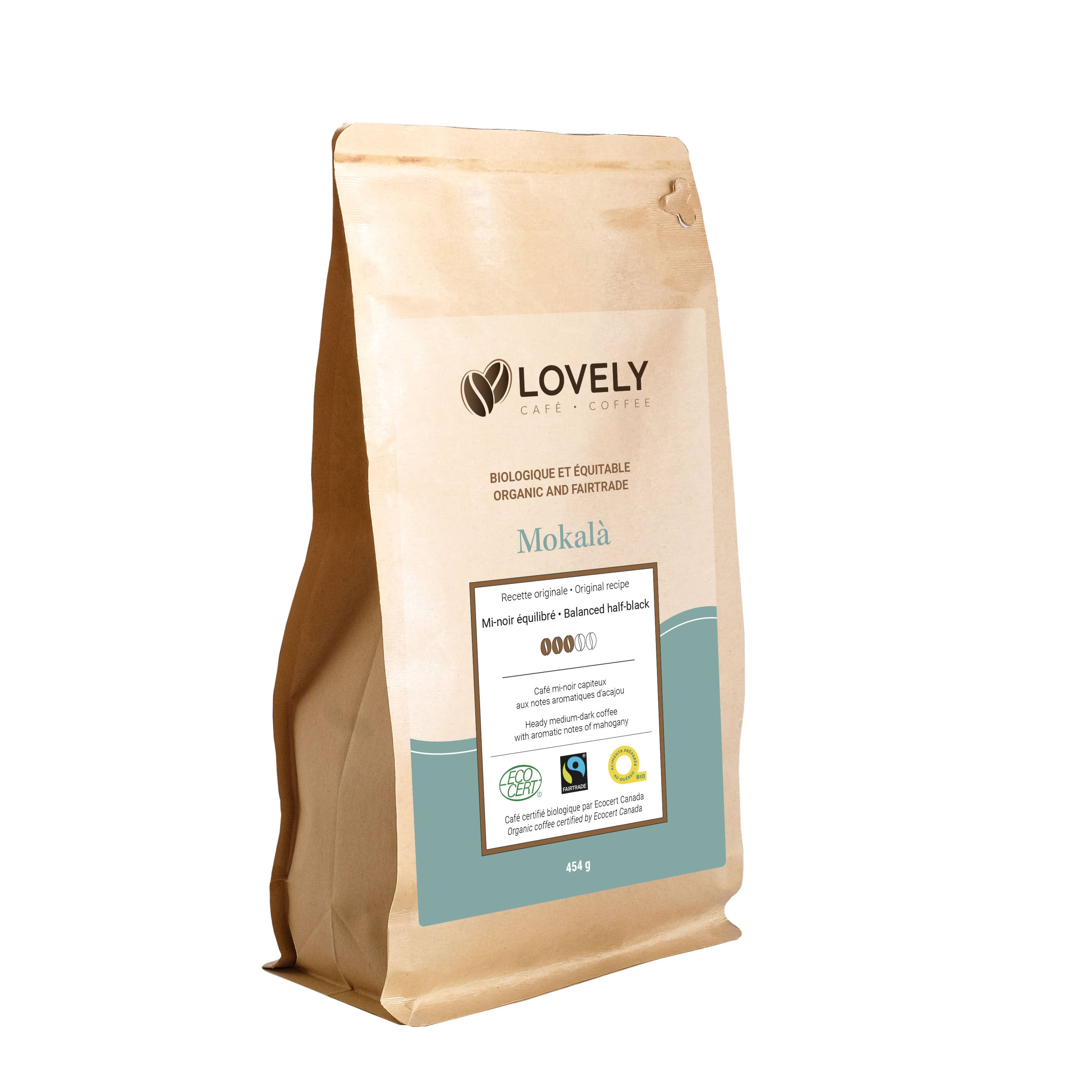 LOVELY CAFÉ Épicerie Café mokalà en grain bio 454g
