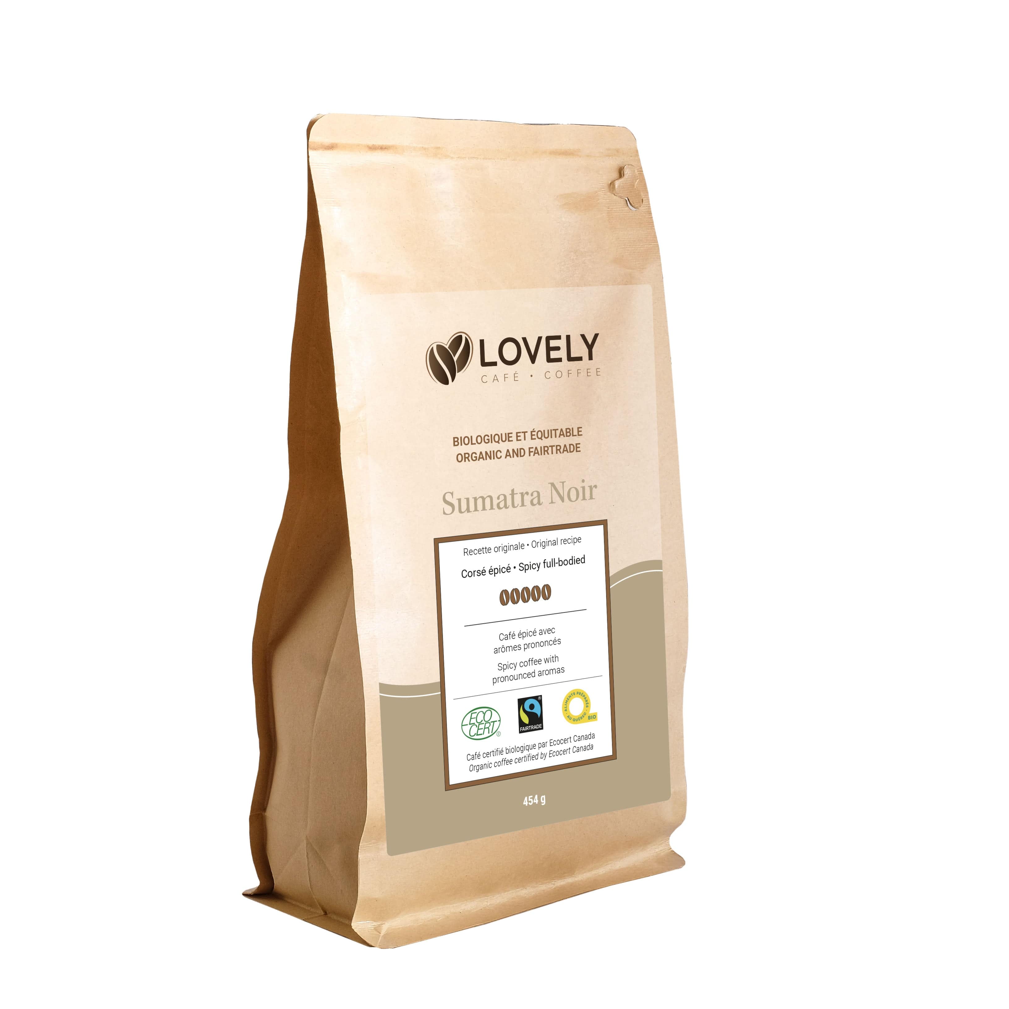 LOVELY CAFÉ Épicerie Café sumatra noir en grain bio 454g