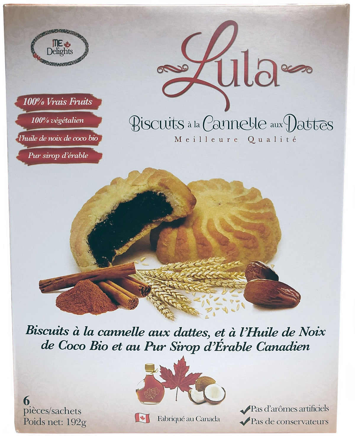 LULA MAAMOUL Épicerie Biscuits à la cannelle et aux dattes 6un
DATE DE PÉREMPTION : 28 OCTOBRE 2026