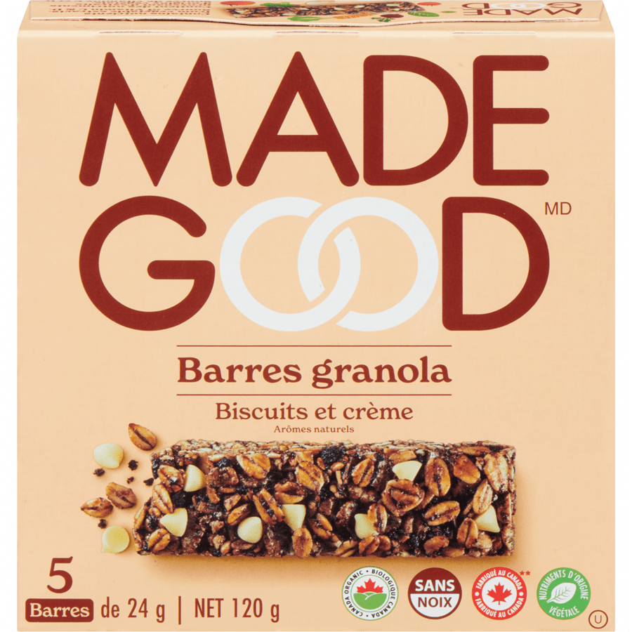 MADE GOOD Épicerie Barres granola biscuits et crème bio 5x24g