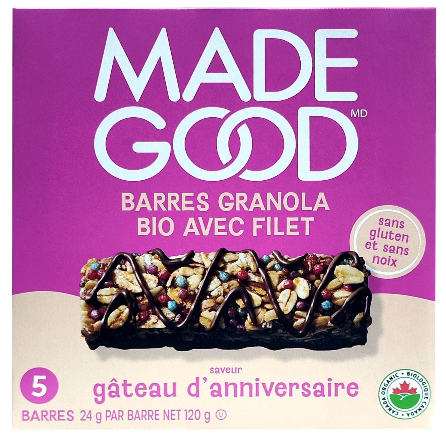 MADE GOOD Épicerie Barres granola gâteau anniversaire bio 5x24g