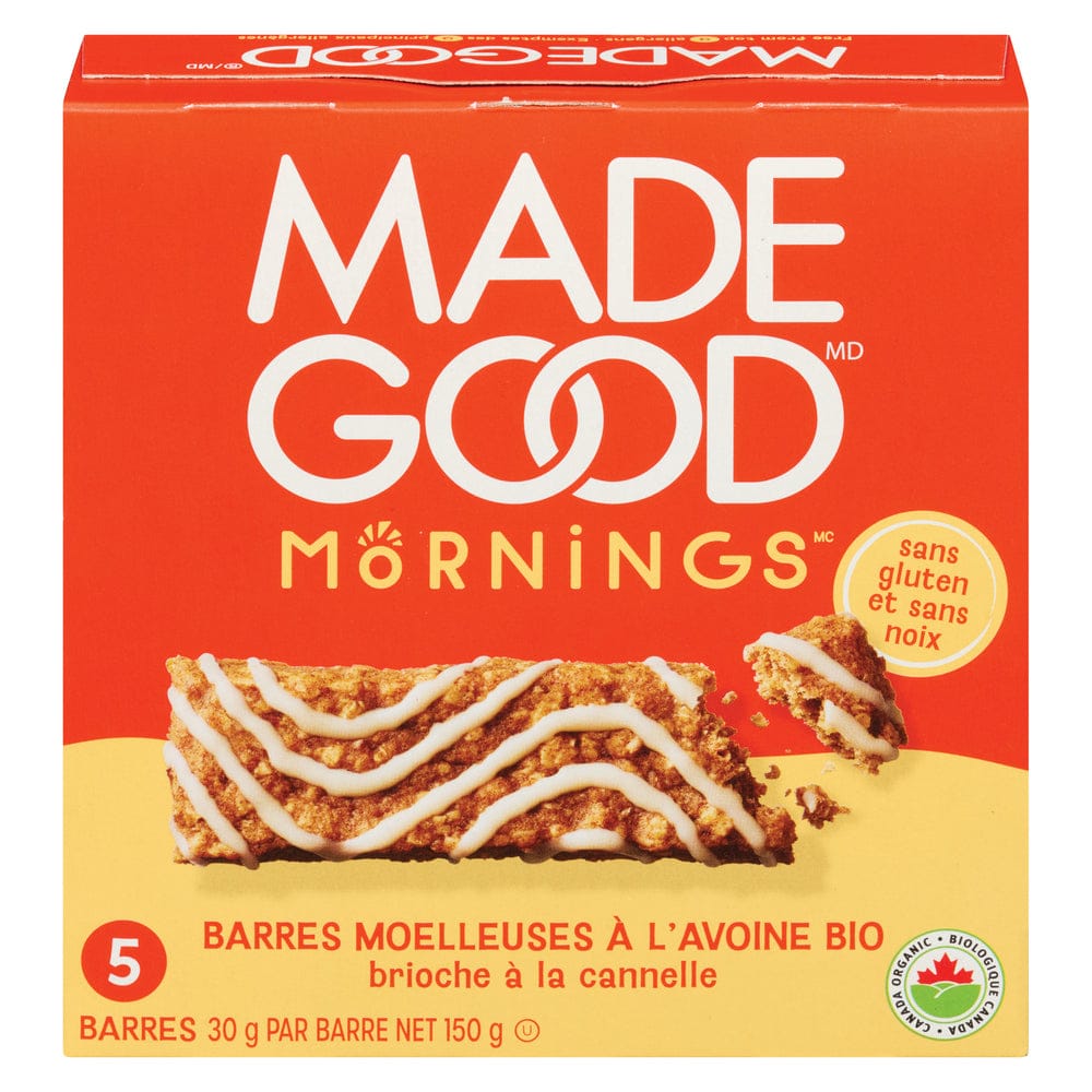 MADE GOOD Épicerie Barres moelleuses à l'avoine et brioche cannelle 5x30g