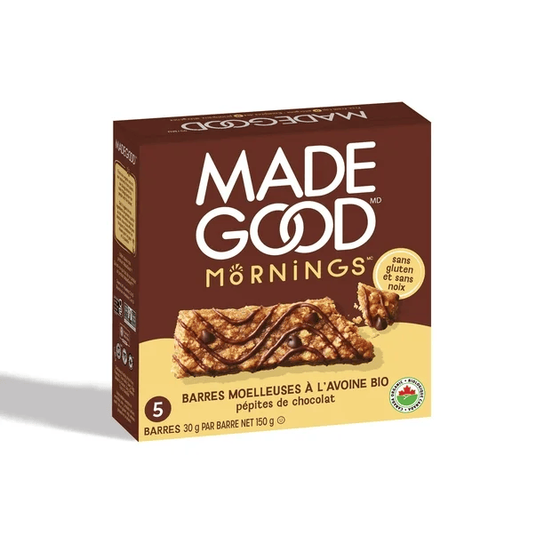MADE GOOD Épicerie Barres moelleuses à l'avoine et pépites de chocolat bio 5x30g
