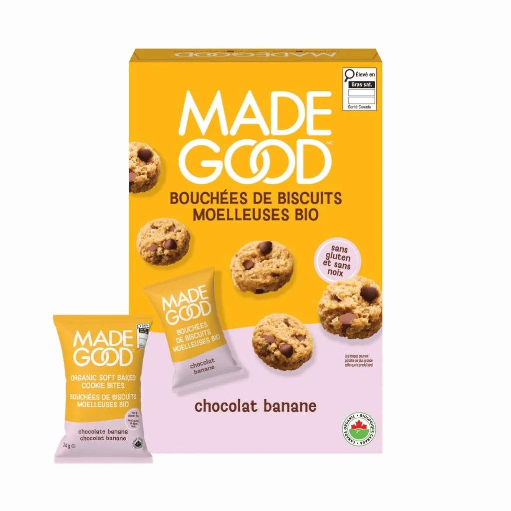 MADE GOOD Épicerie Bouchées de biscuits moelleuses banane chocolat bio 5x24g