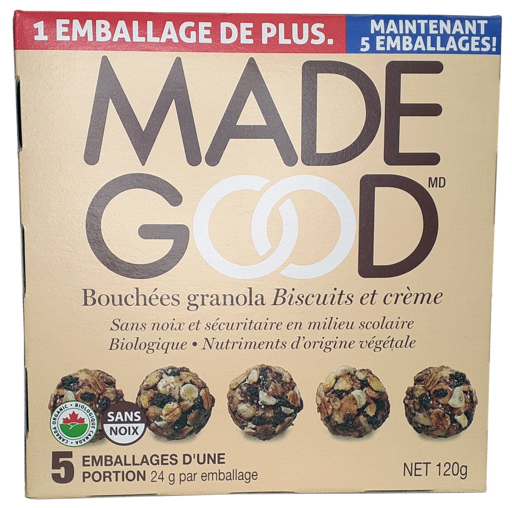 MADE GOOD Épicerie Bouchées granola biscuits et crème bio 5x24g