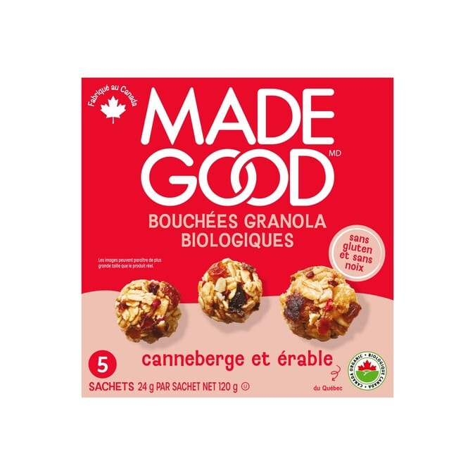 MADE GOOD Épicerie Bouchées granola canneberges et érable bio 5x24g