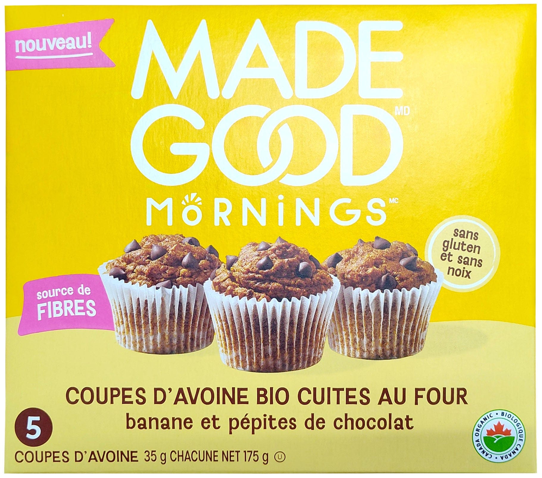 MADE GOOD Épicerie Coupes d'avoine cuites au four aux bananes et pépites de chocolat bio 5x35g
