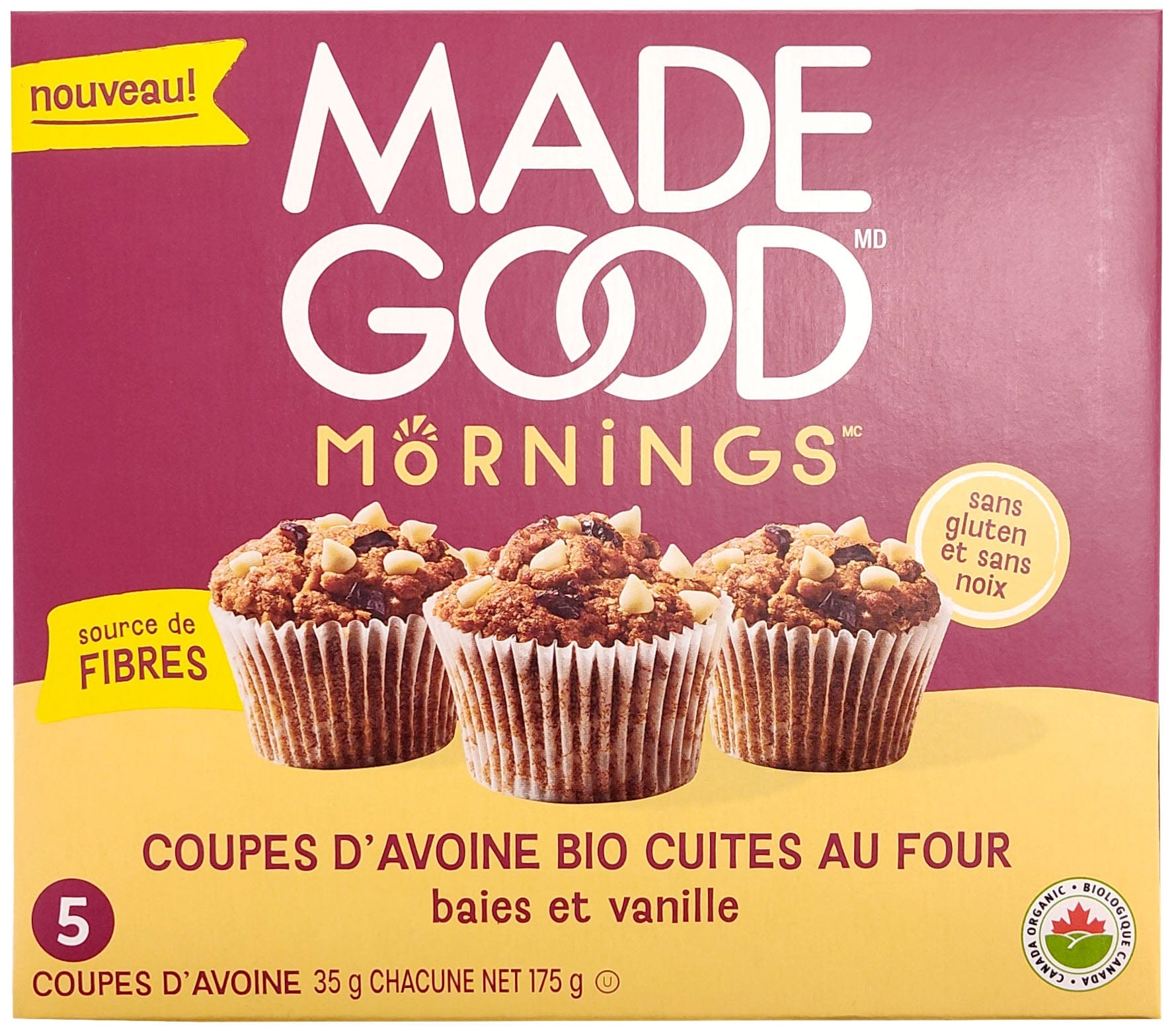MADE GOOD Épicerie Coupes d'avoine cuites au four croustades baies et vanille bio 5x35g